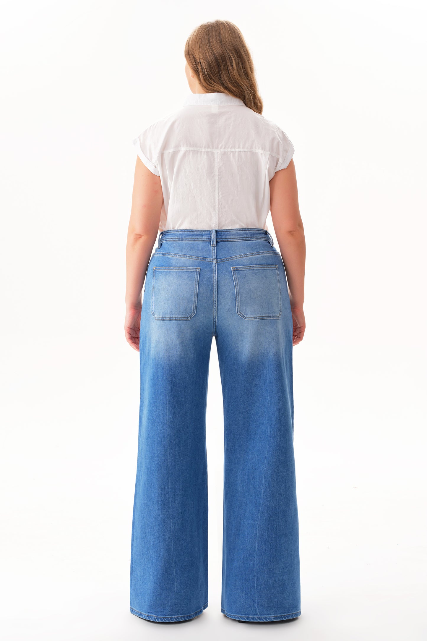 Plus High Rise Wide Leg Denim Jeans OSW8094-P