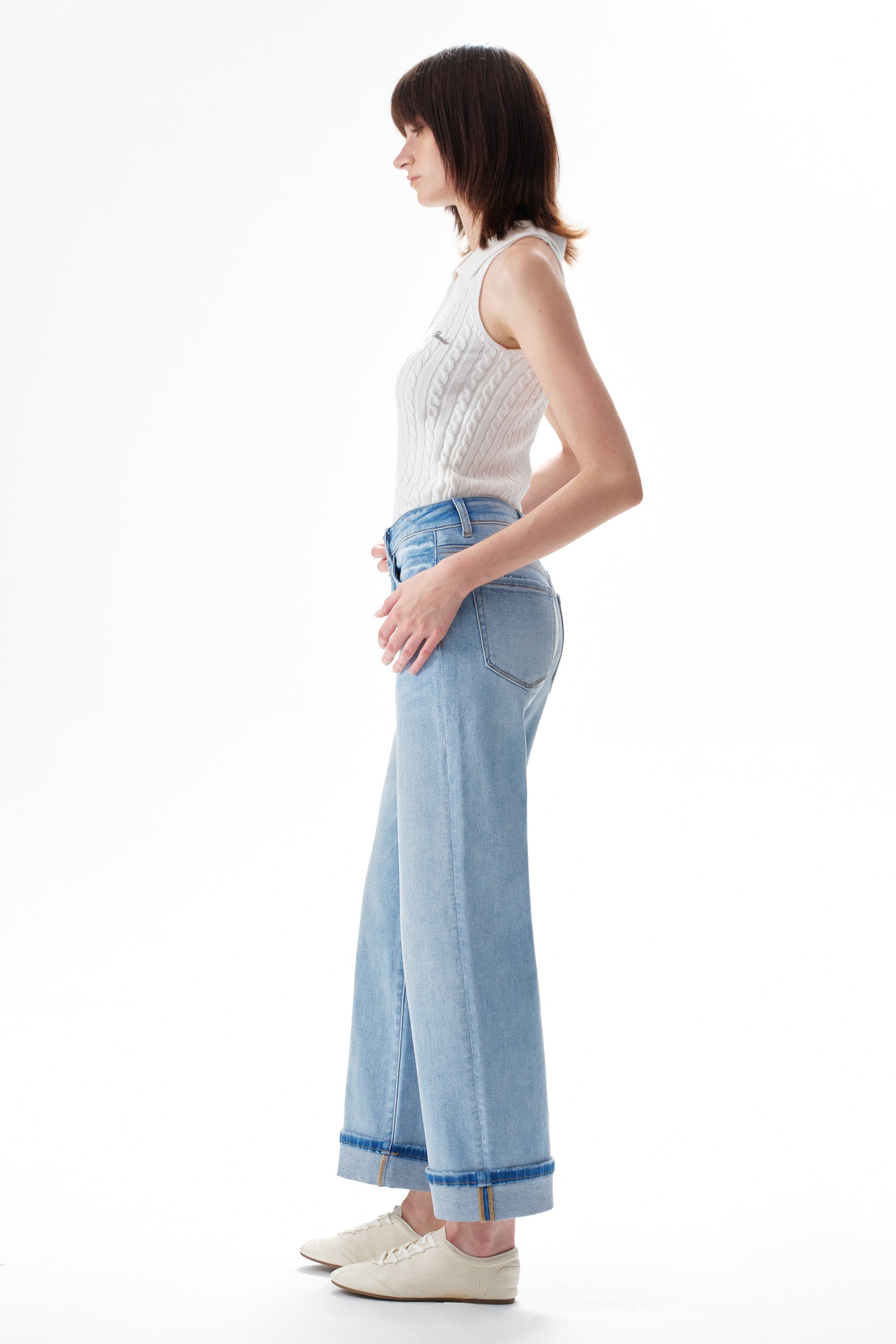 High Rise Cuffed Wide Leg Cropped Jeans ESFW620802
