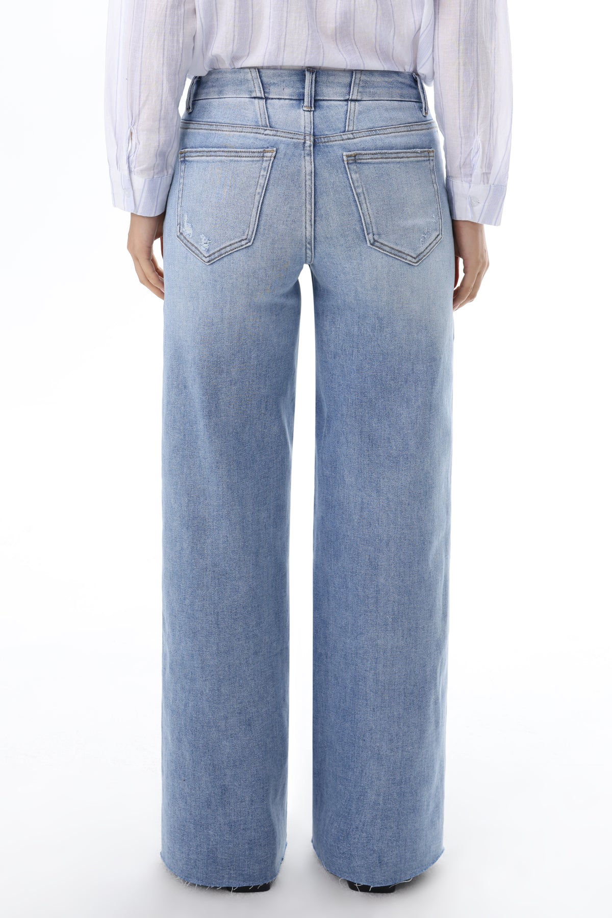Mid Rise Wide Leg Jeans Raw Hem Vintage Denim OSW8019