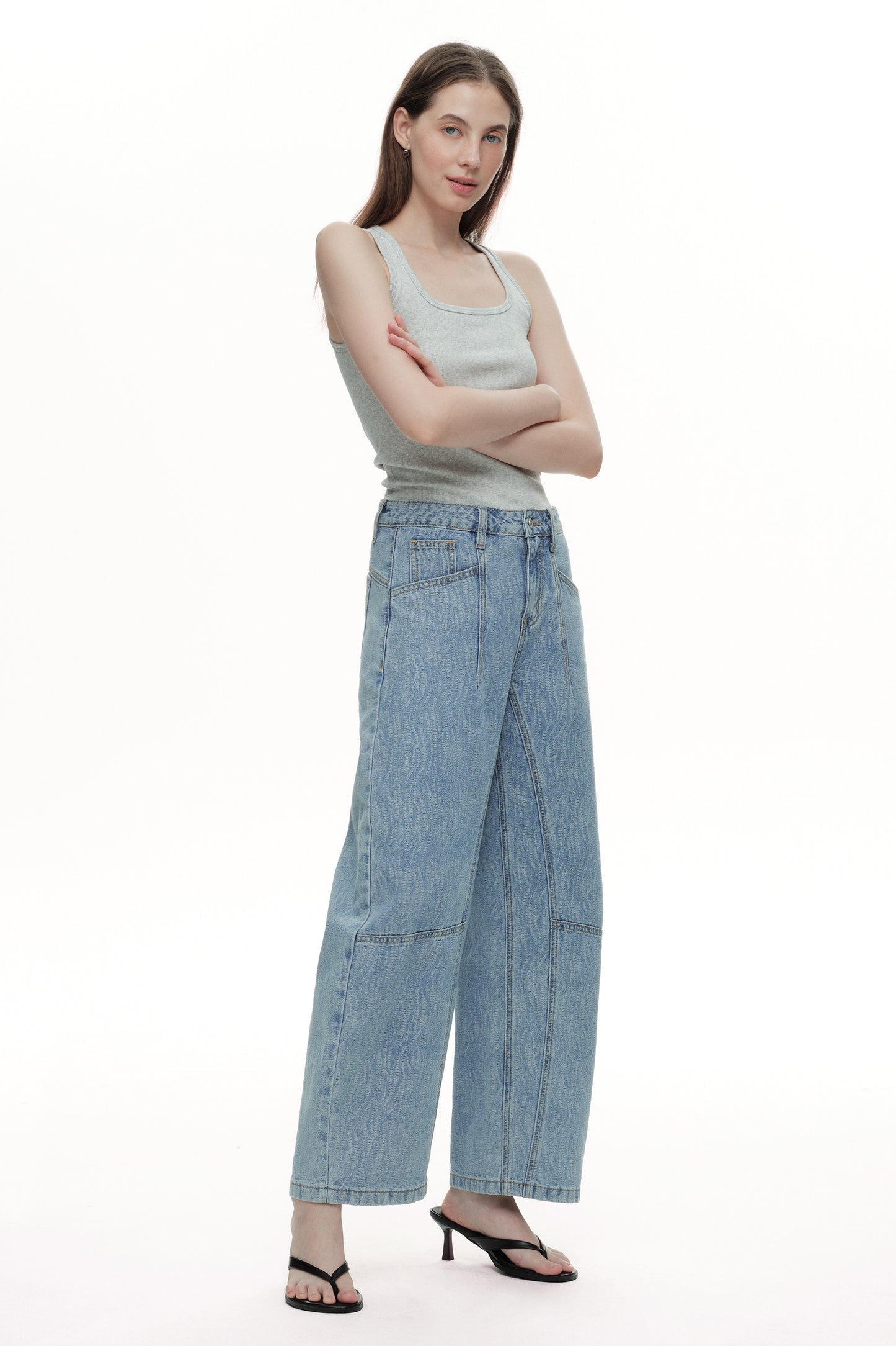 Baggy Relaxed High Rise Barrel Ankle Jeans OSOX014