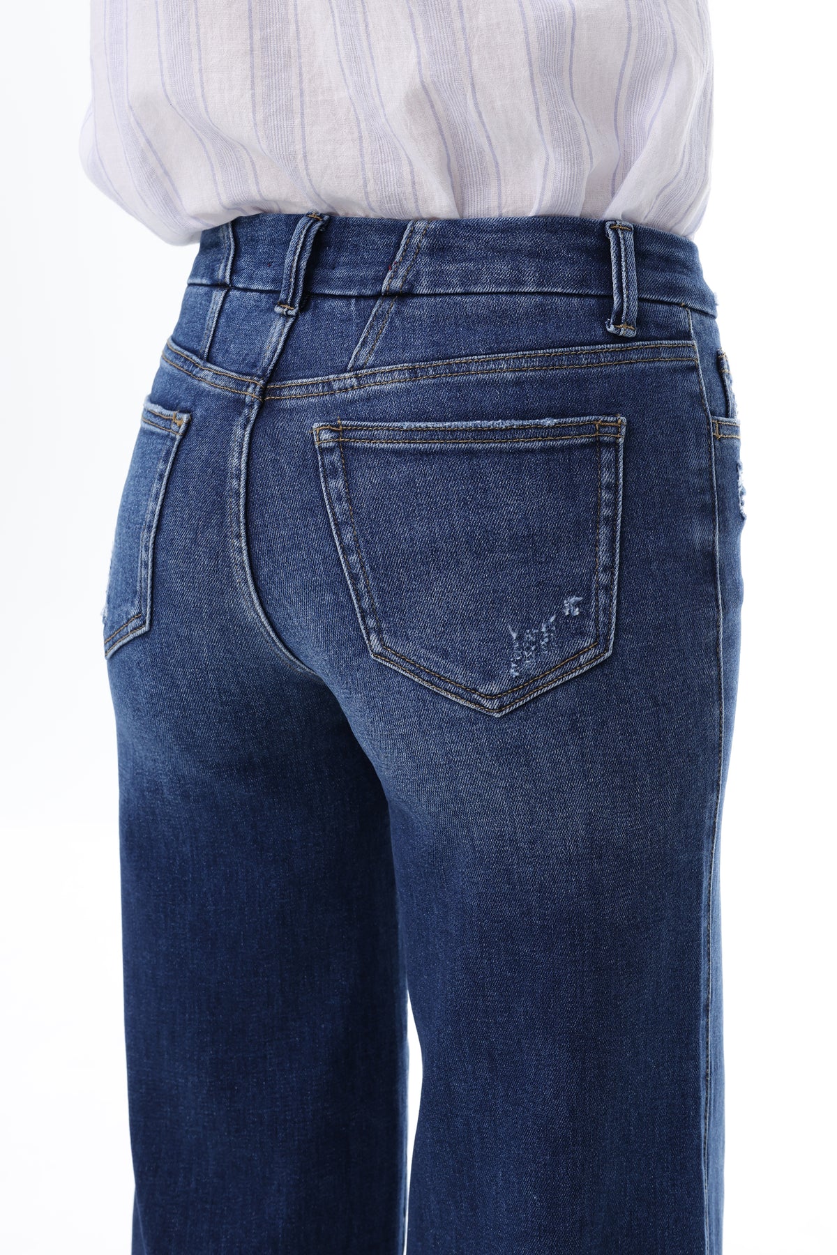 Mid Rise Wide Leg Jeans Raw Hem Vintage Denim OSW8019