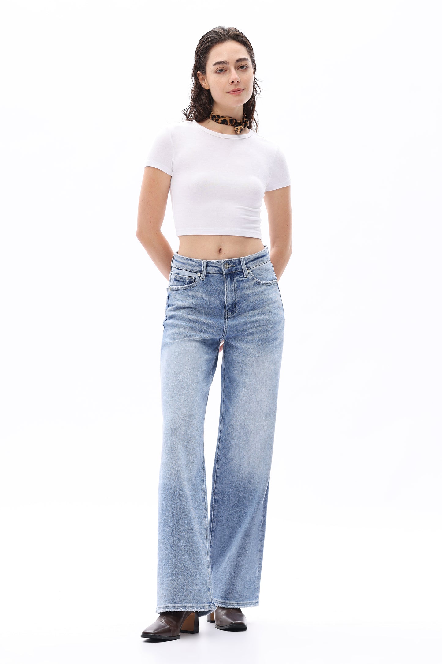 HIGH WAIST LOOSE BAGGY STRAIGHT JEANS OST5024 MEDIUM BLUE