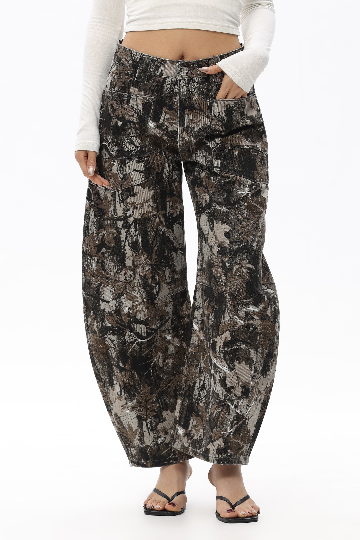 Baggy Bohemia Mid Rise Barrel Print Pants OSOX011