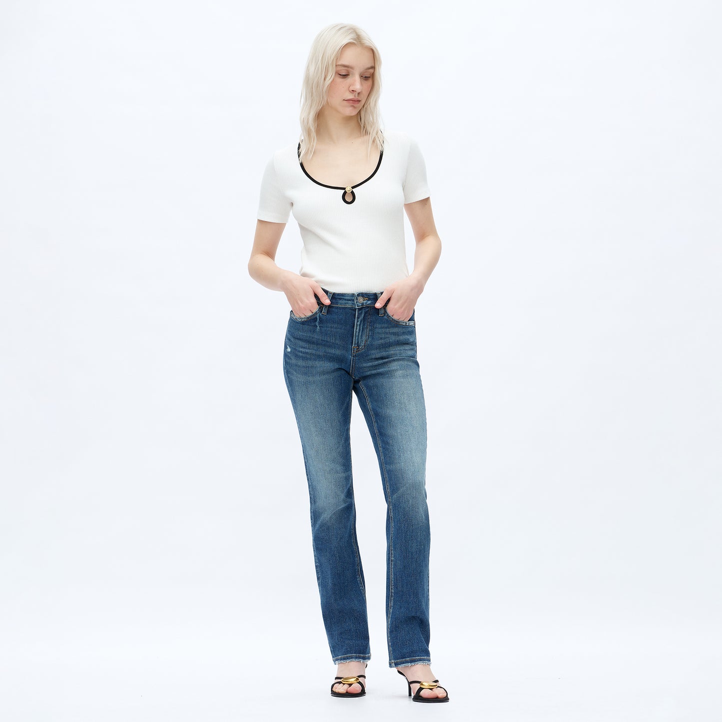 Mid Rise Straight Denim Jeans OSTM5001EC