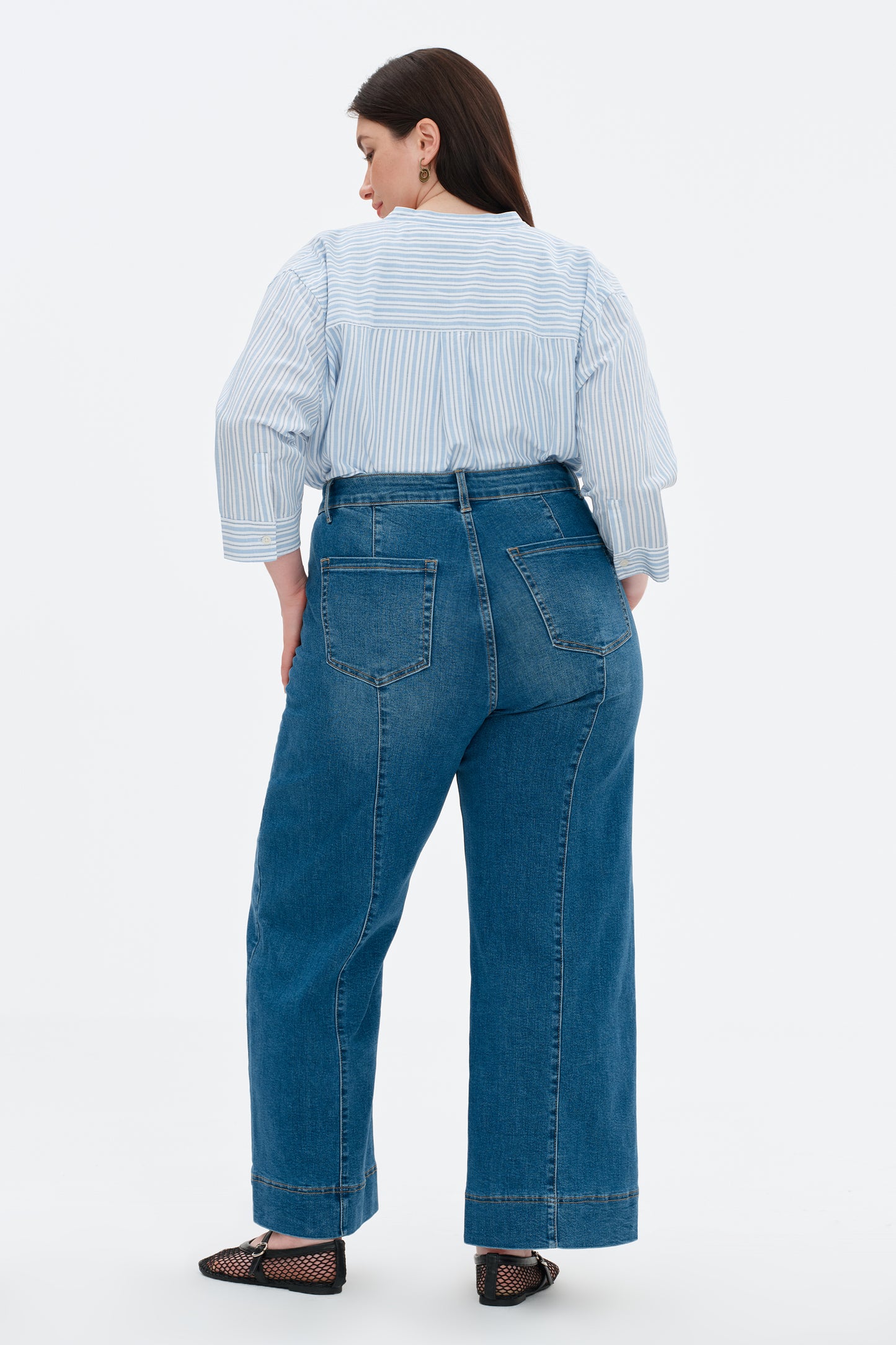 Plus High Rise Wide Leg Denim Jeans OSW8032EC-P