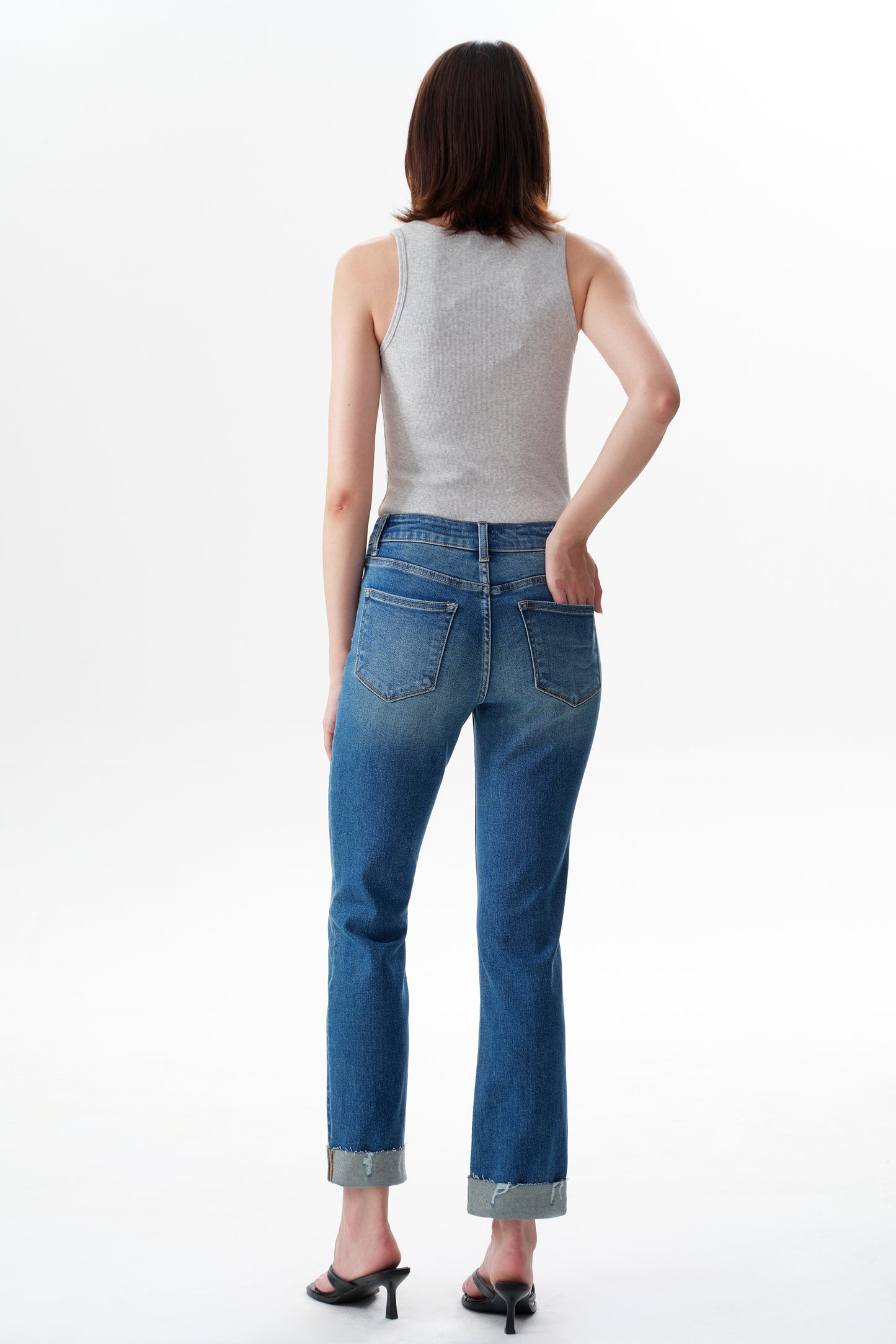 The Eloise Mid Rise Cuffed Straight Ankle Jeans ESFT620503