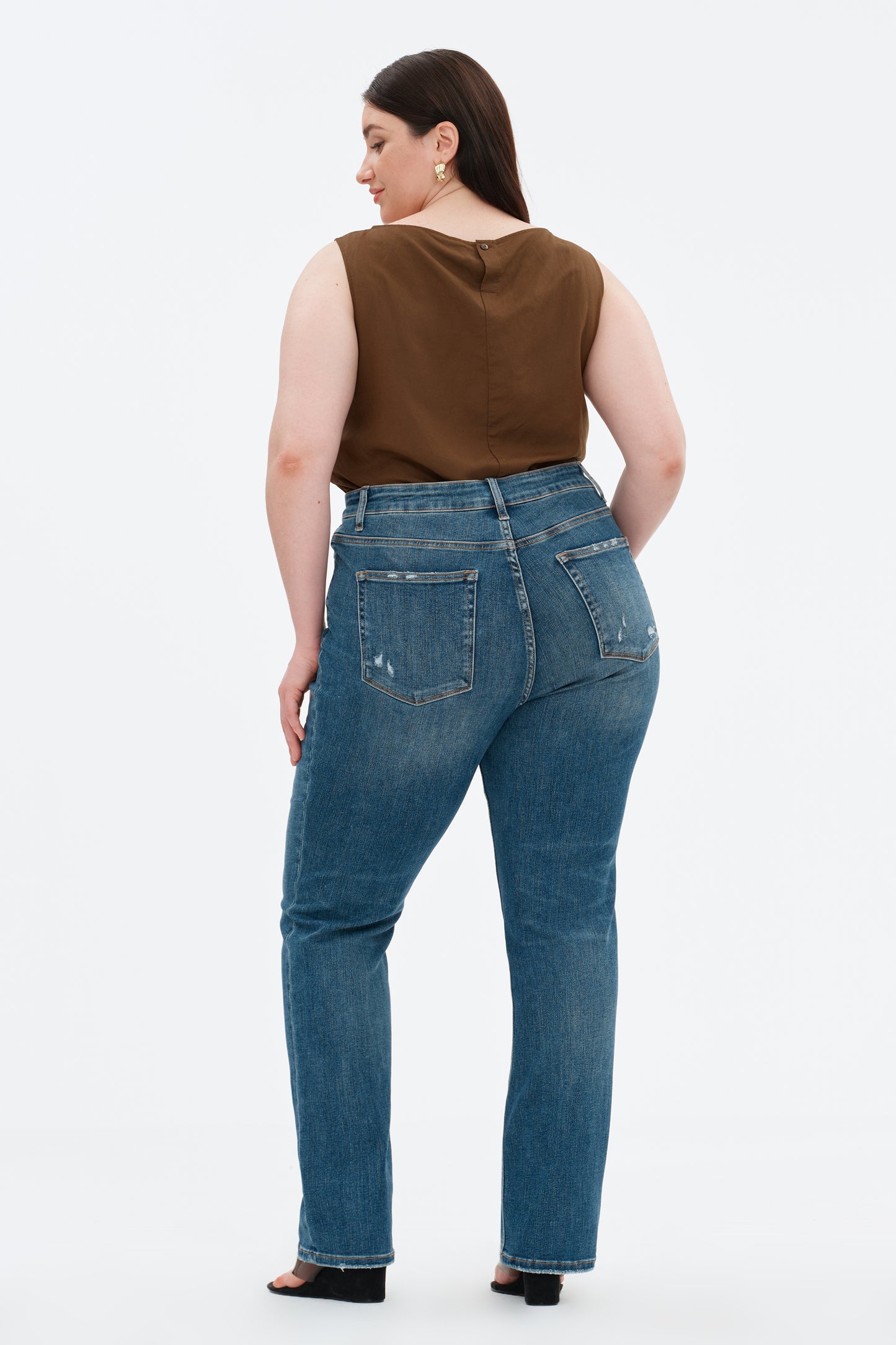 Plue Size Mid Rise Straight Denim Jeans OSTM5001EC-P