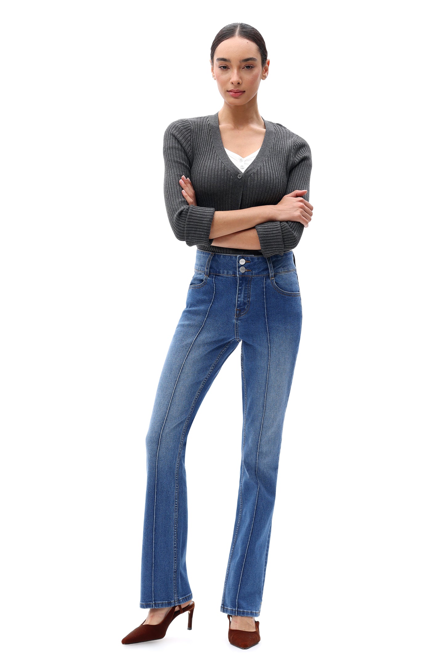 Mid Rise Bootcut Flare Leg Denim Jeans OSF1141EC