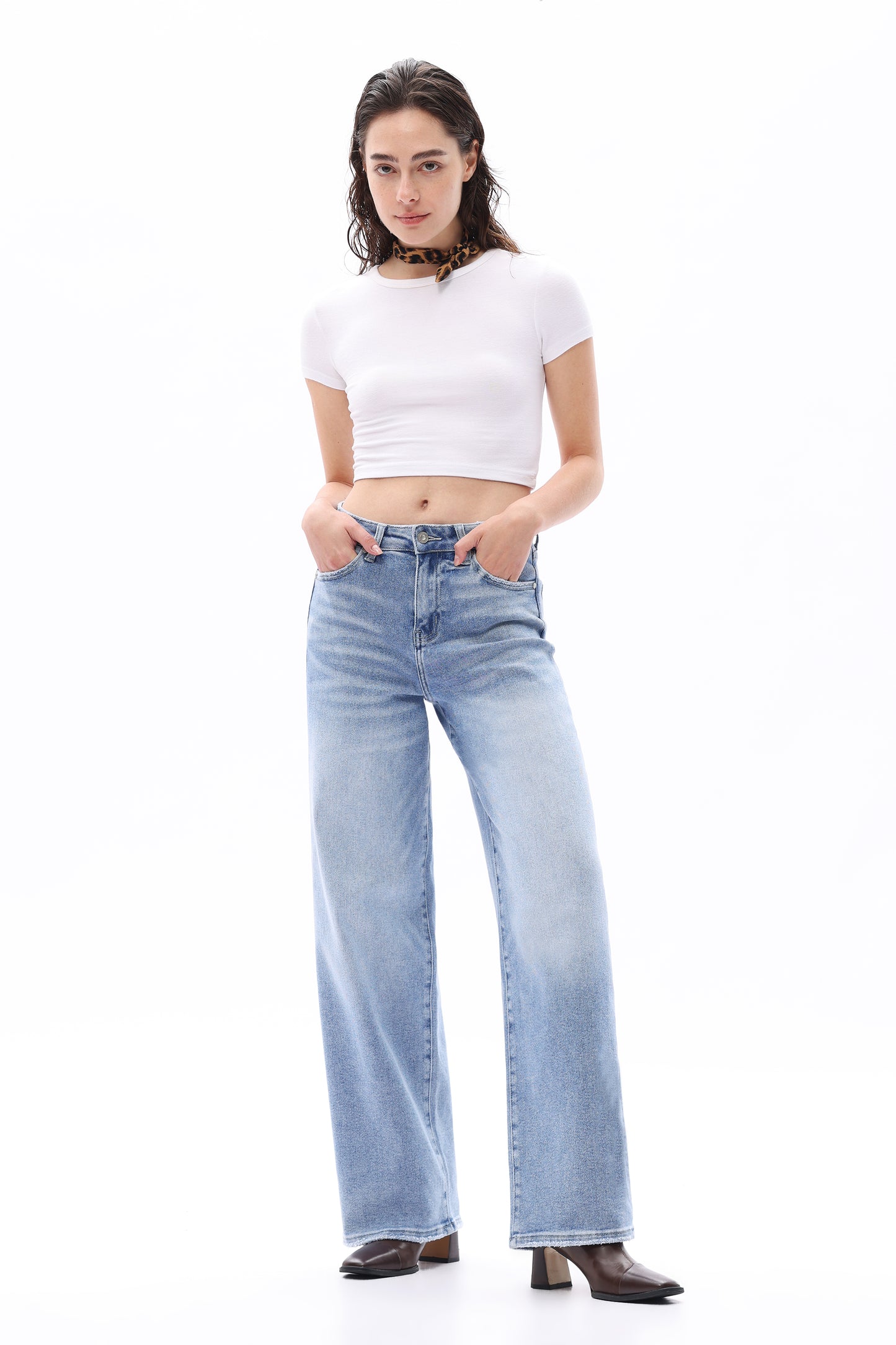 HIGH WAIST LOOSE BAGGY STRAIGHT JEANS OST5024 MEDIUM BLUE