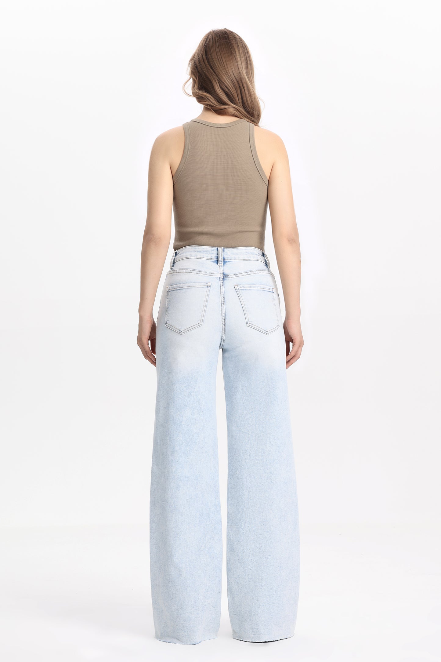 Flattering Soft Faded Wash High Rise Wide Leg Denim Jeans OSW8185
