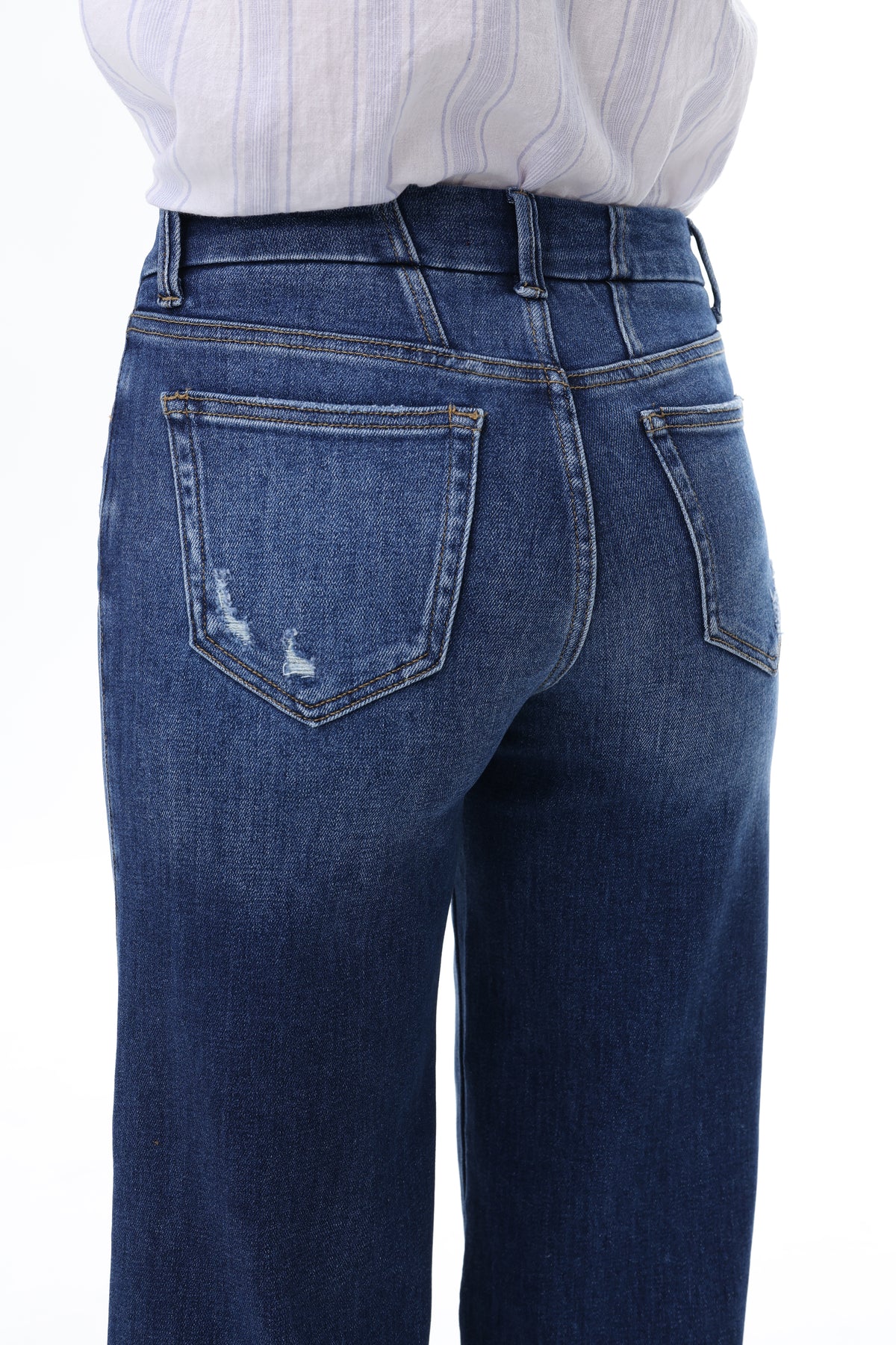 Mid Rise Wide Leg Jeans Raw Hem Vintage Denim OSW8019