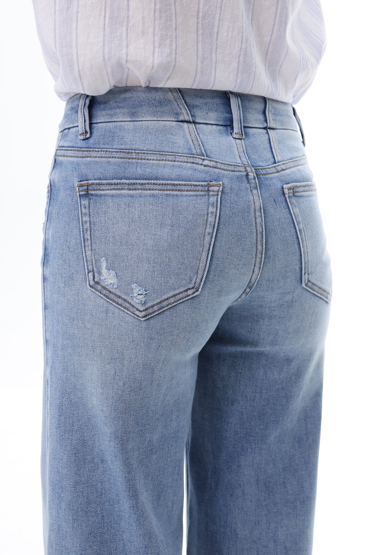 Mid Rise Wide Leg Jeans Raw Hem Vintage Denim OSW8019