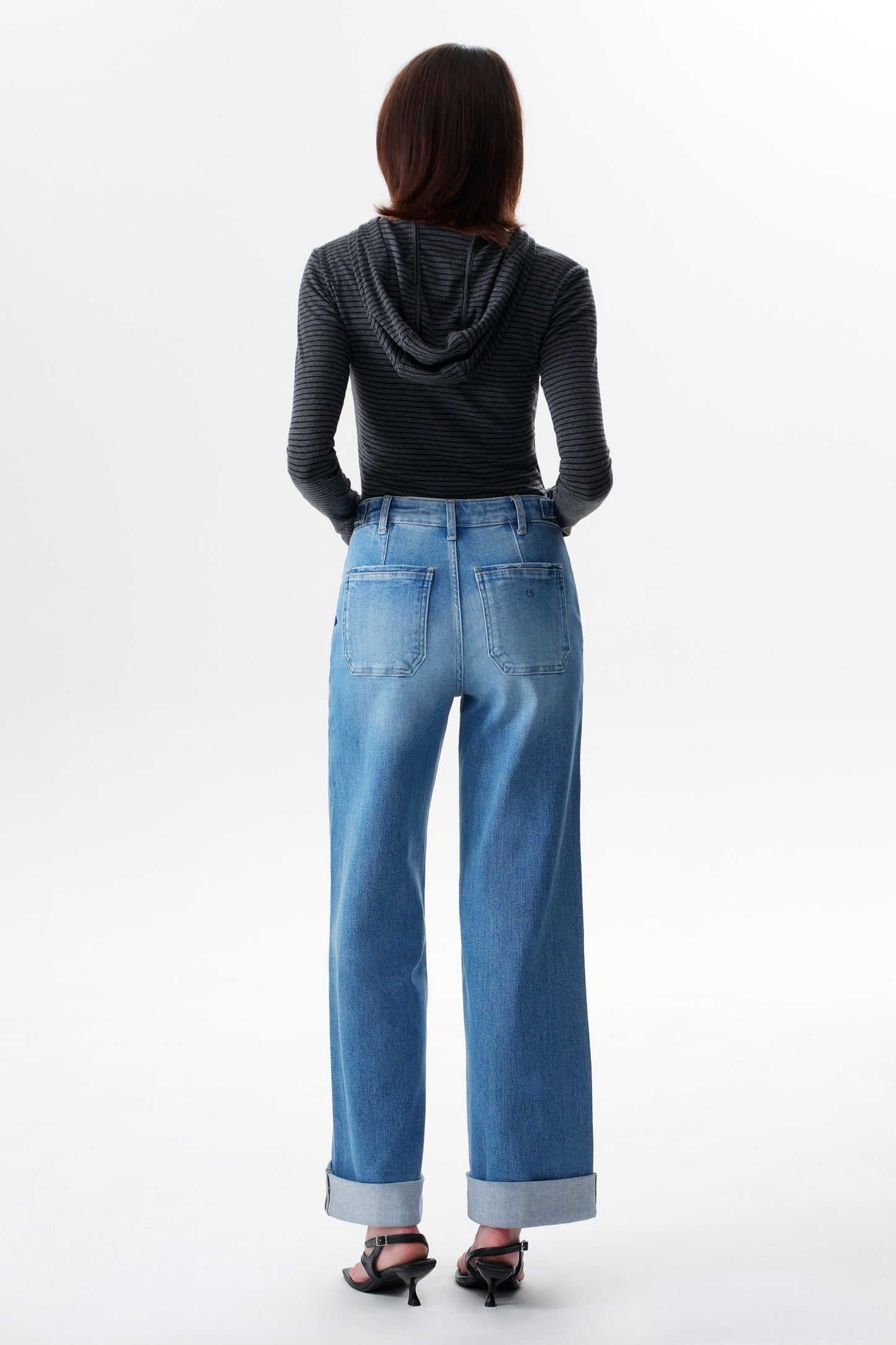 Mid High Rise Cuffed Baggy Wide Leg Full Jeans ESFW620839