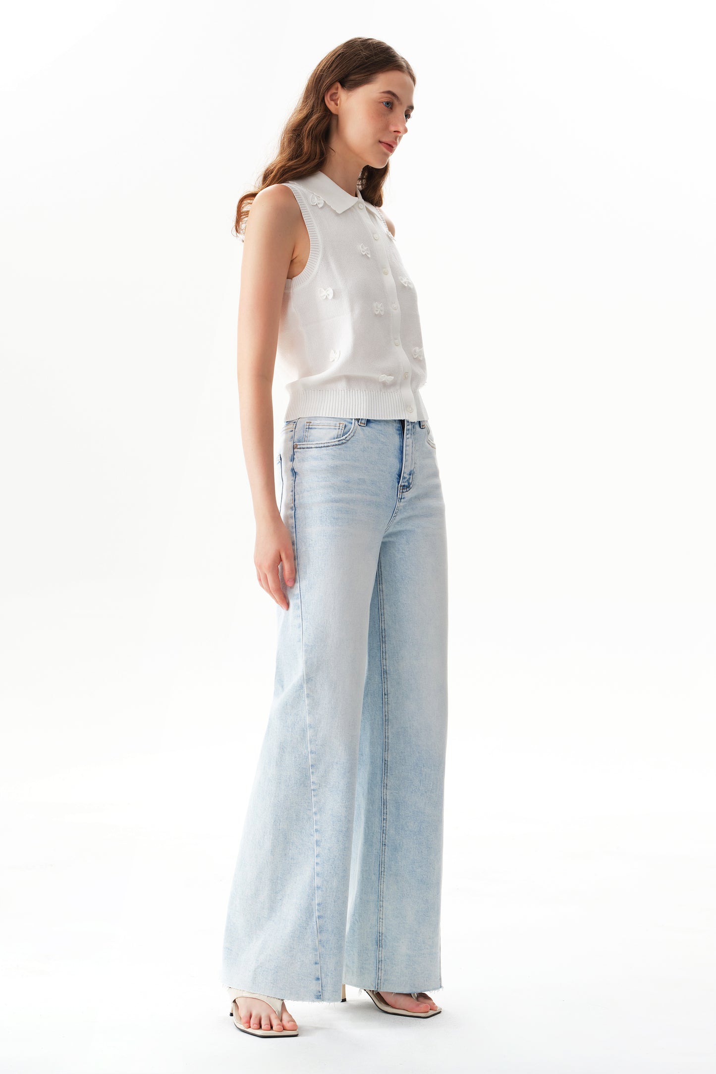 Flattering Soft Faded Wash High Rise Wide Leg Denim Jeans OSW8185