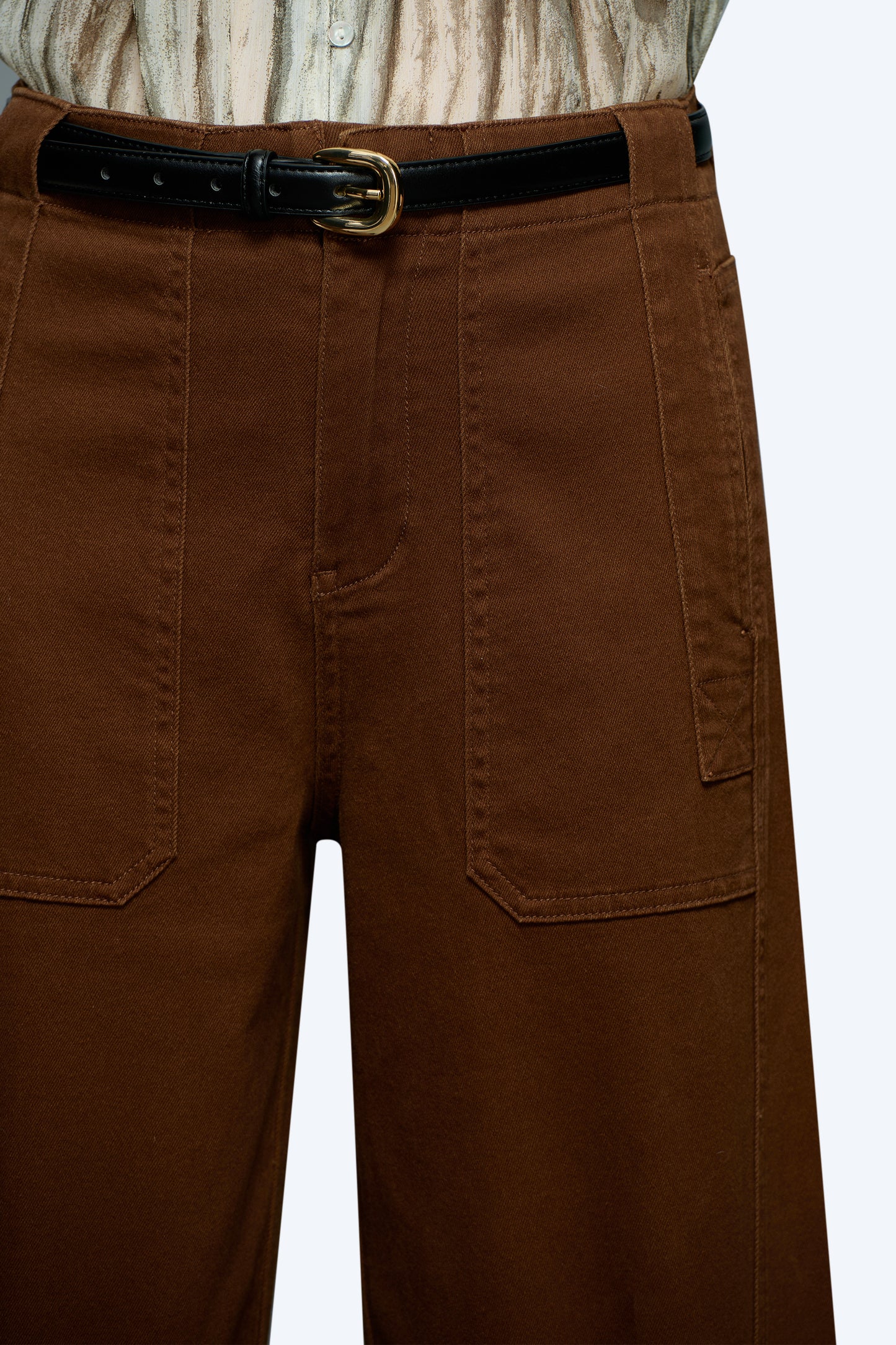 HIGH WAISTED BARREL LOOSE FIT PANTS WITH SIDE POCKET OSOX006 BROWN