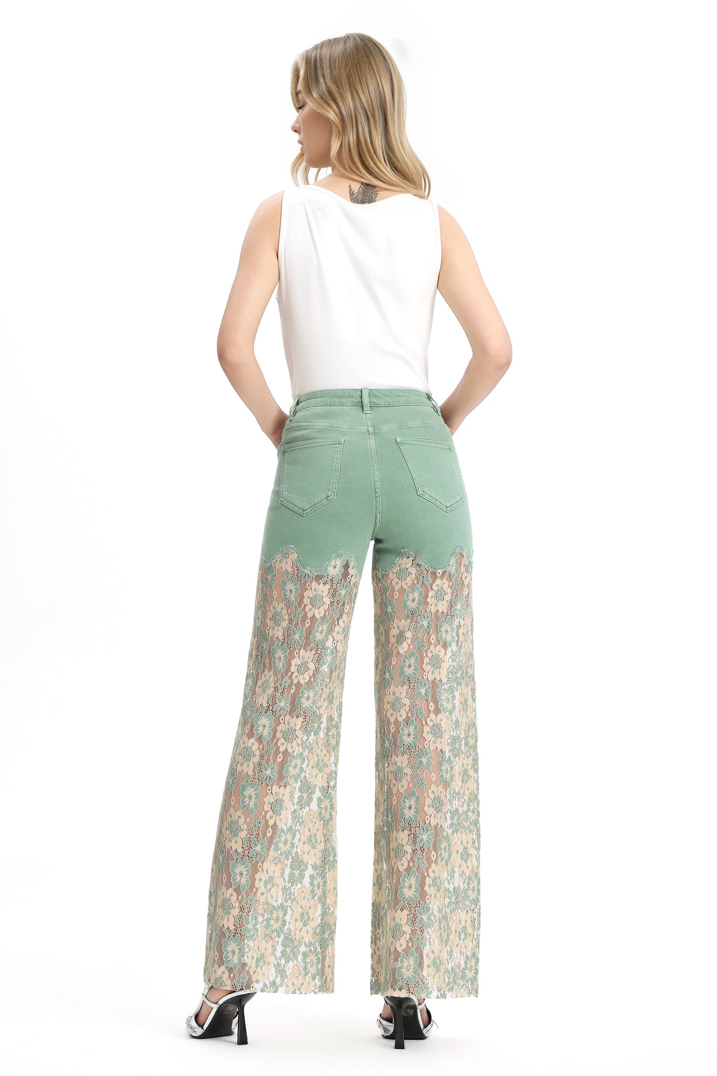 High Rise Lace Pants with Rhinestone OSW8027