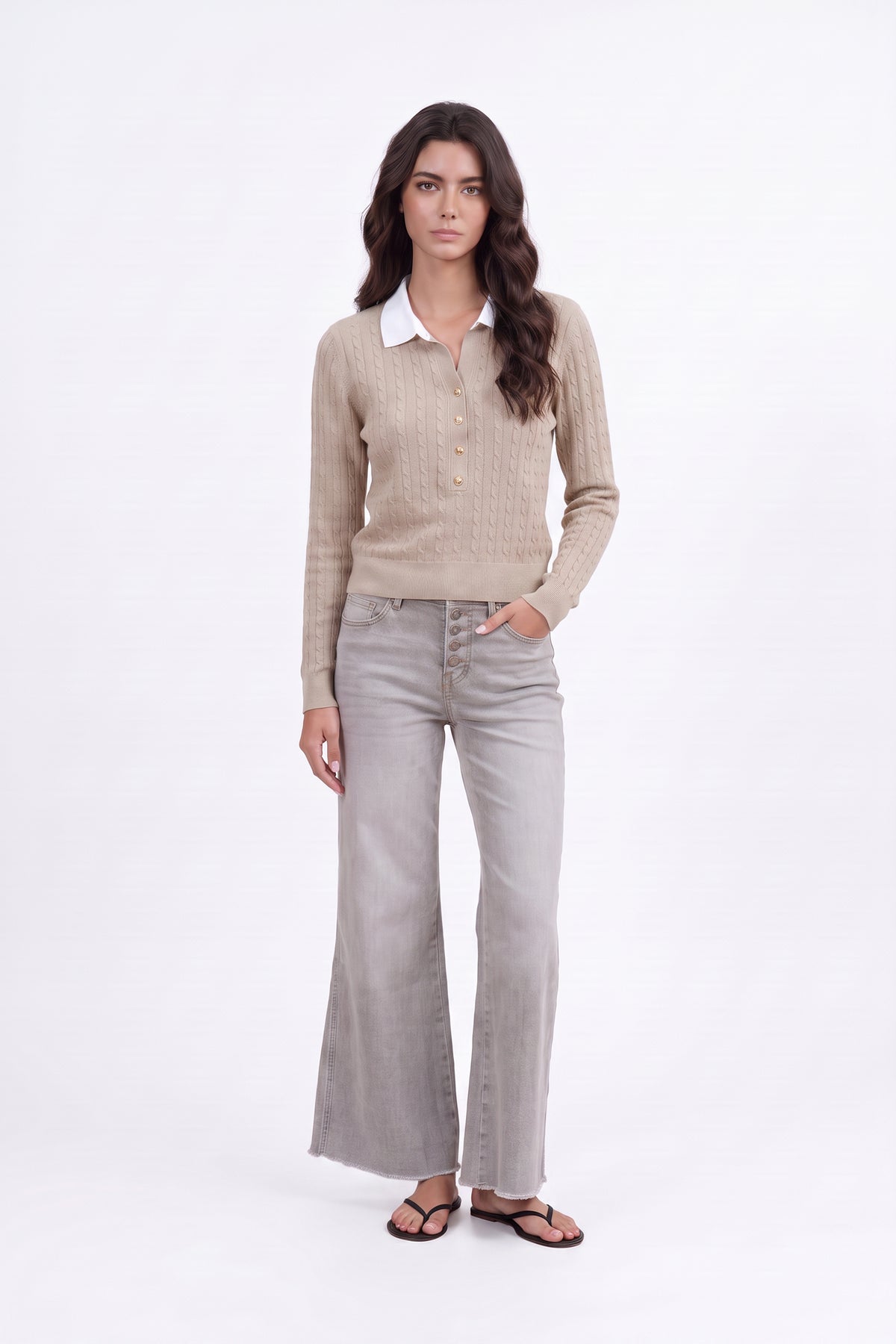 MID HIGH RISE SUPER FLARED WIDE LEG ANKLE JEANS ESFW620804
