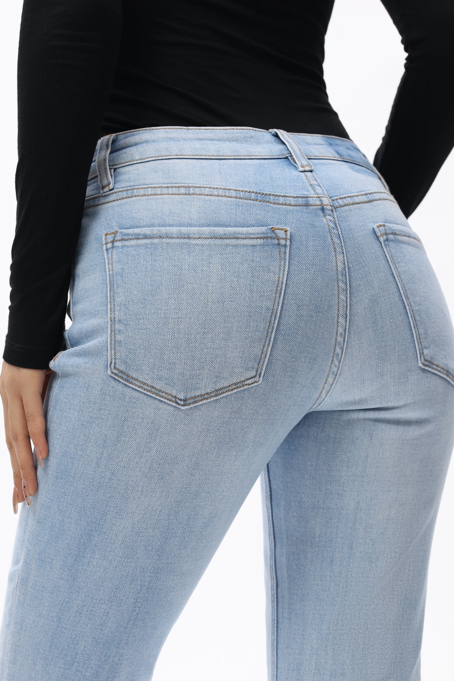 Mid Rise Raw Frayed Hem Ankle Bootcut Jeans OSF1142