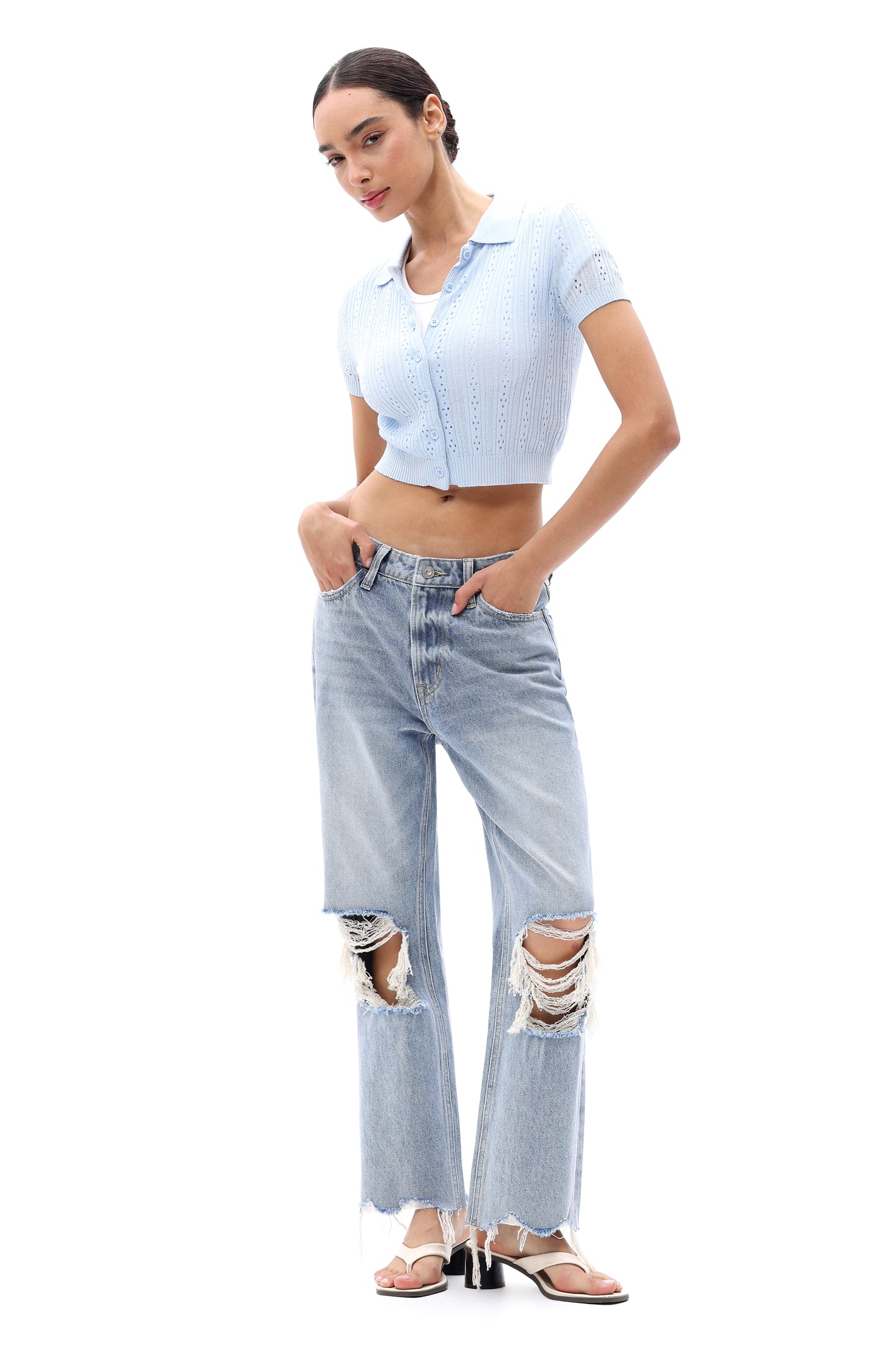 High Rise Crop Straight Leg Denim Jeans OSTM5029EC