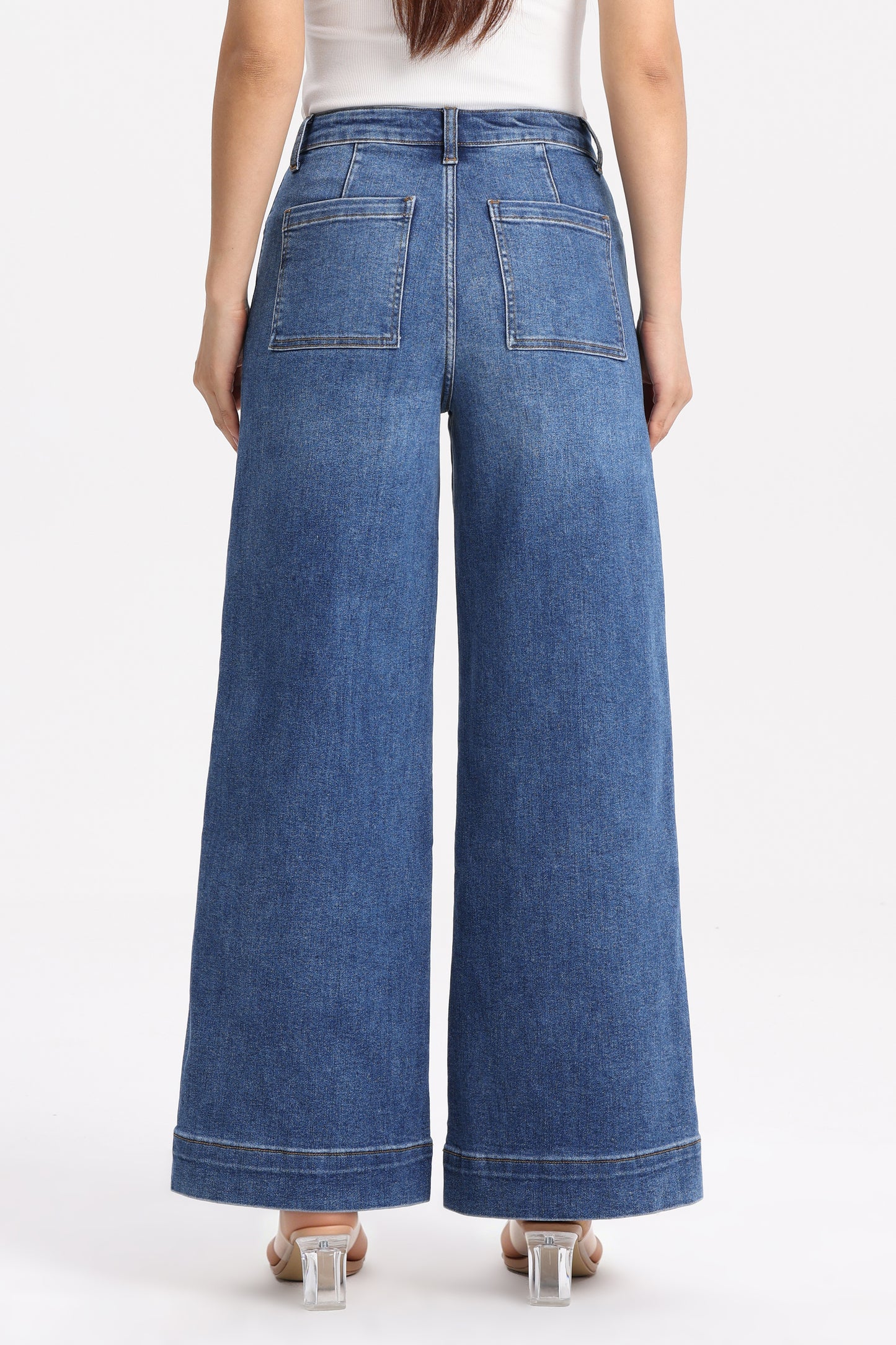 High Rise Wide Leg Denim Jeans with  Front Seams OSW8025EC
