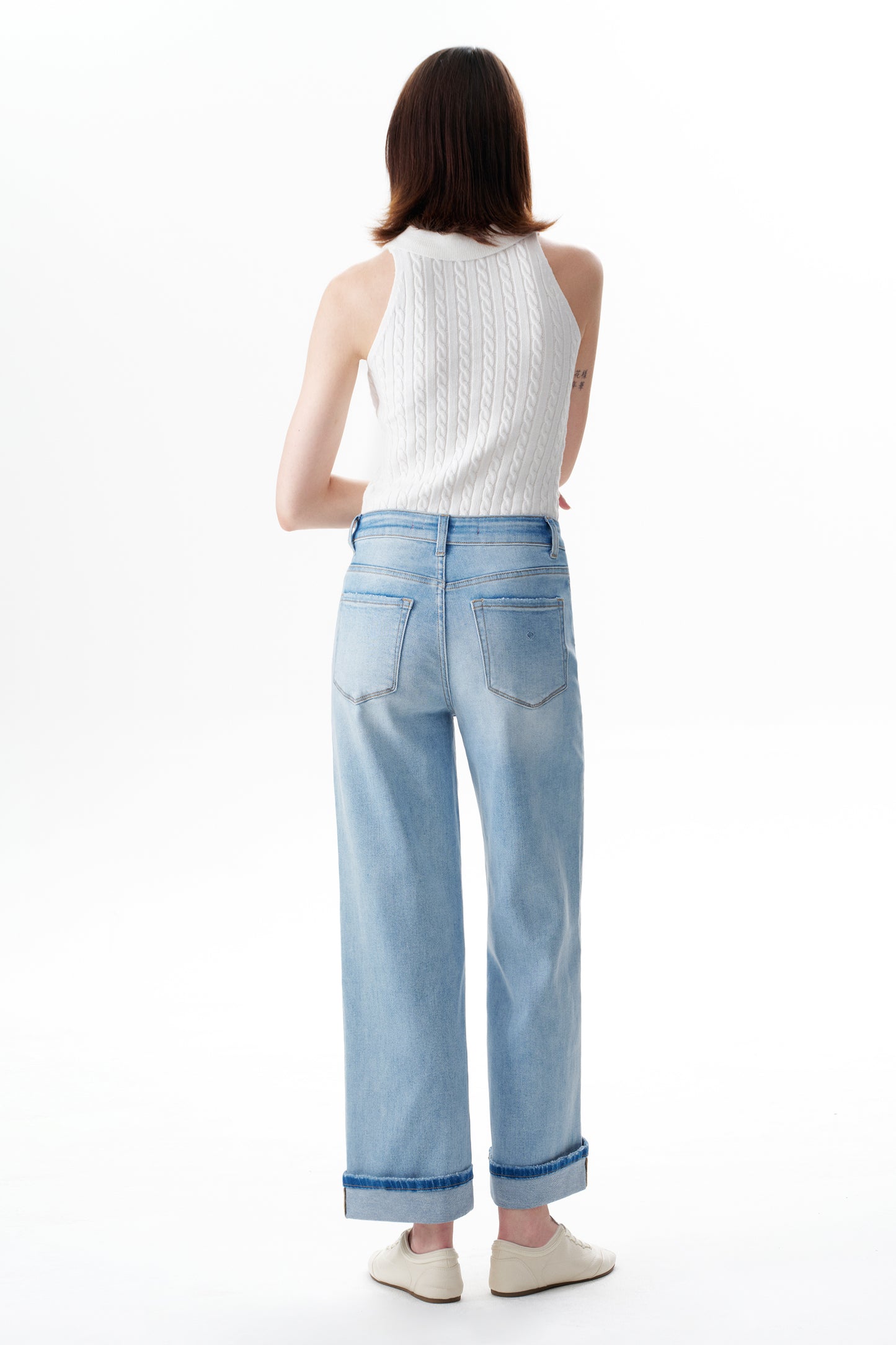 High Rise Cuffed Wide Leg Cropped Jeans ESFW620802