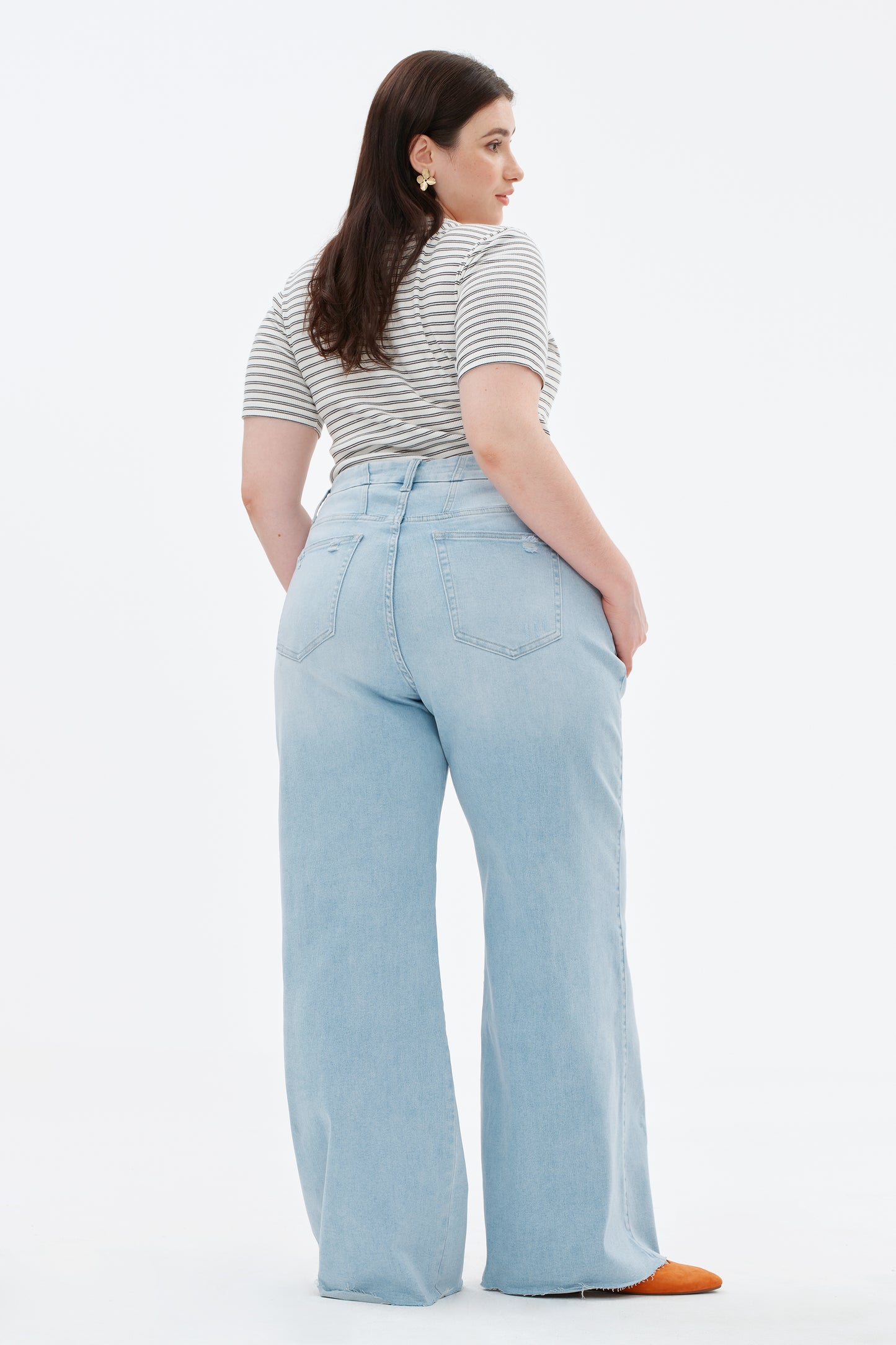 Plus Size Mid Rise Wide Leg Jeans Raw Hem Vintage OSW8019-P