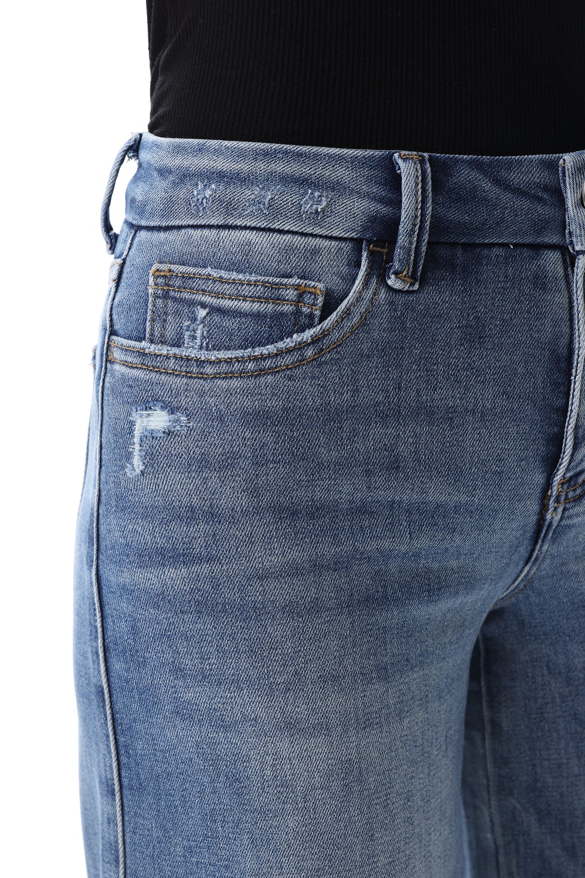 Mid Rise Wide Leg Jeans Raw Hem Vintage Denim OSW8019