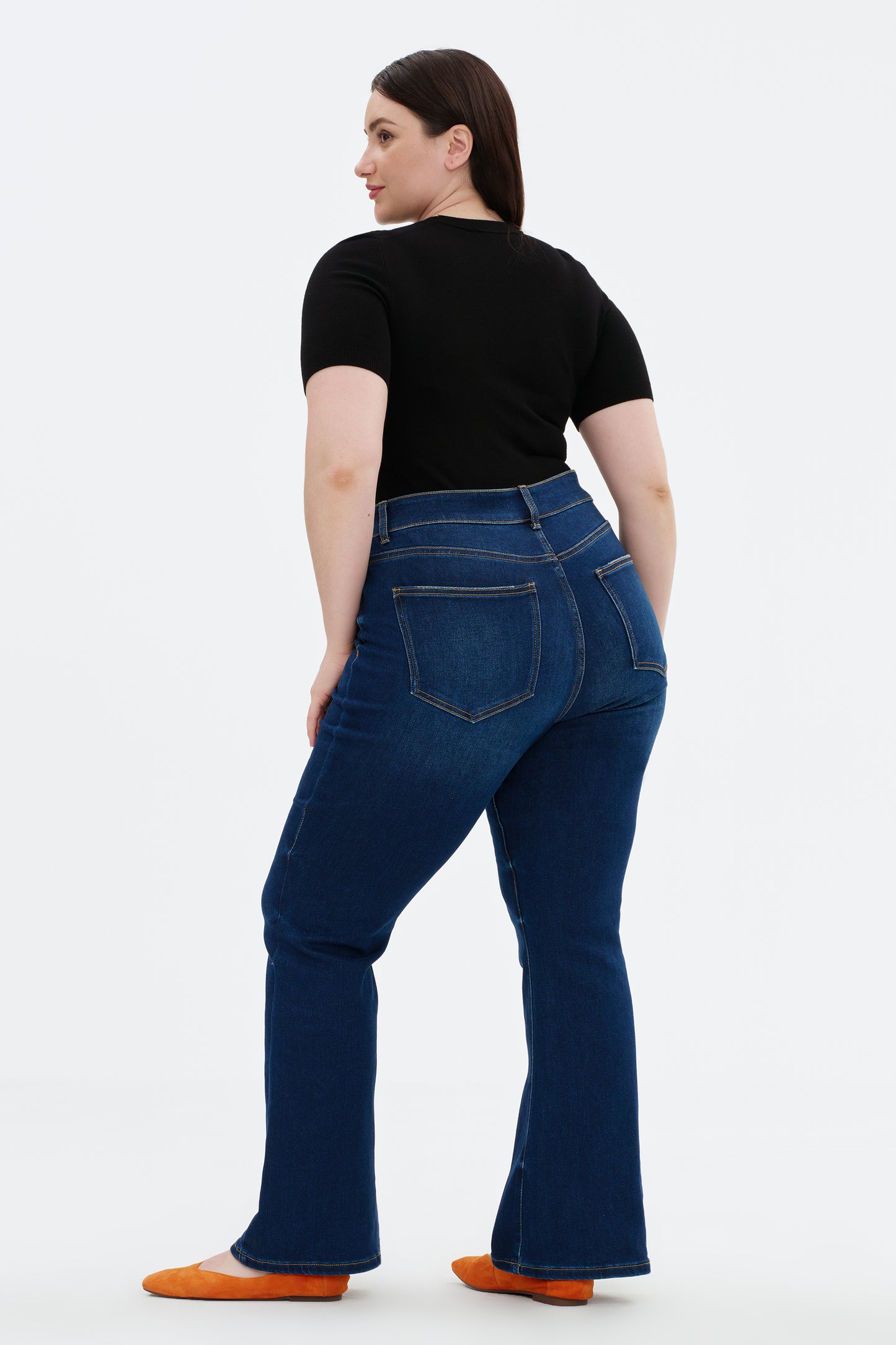 Plus Szie Flattering Mid Rise Flare Denim Jeans OSF1148EC-P