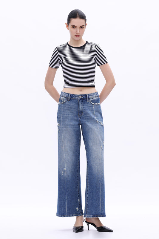 LOW RISE WIDE LEG DENIM JEANS OSW8014  MEDIUM BLUE