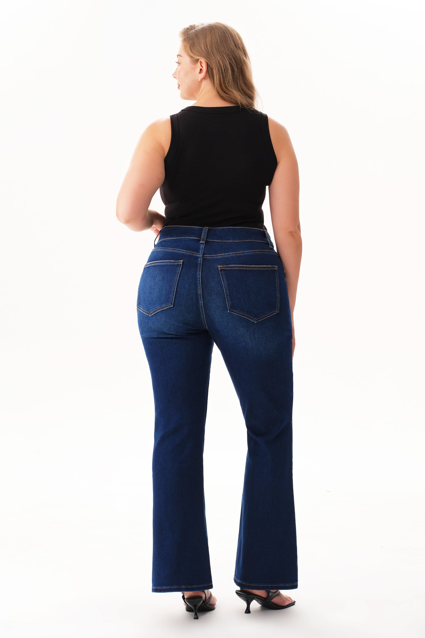 Plus Szie Flattering Mid Rise Flare Denim Jeans OSF1148EC-P