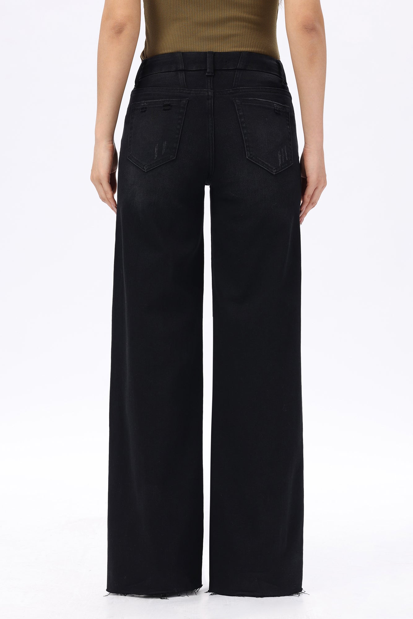 Mid Rise Wide Leg Jeans Raw Hem Vintage Denim OSW8019
