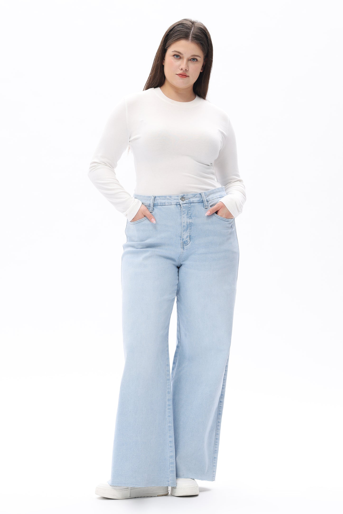 MID RISE WIDE LEG JEANS RAW HEM VINTAGE DENIM OSW8019-P
