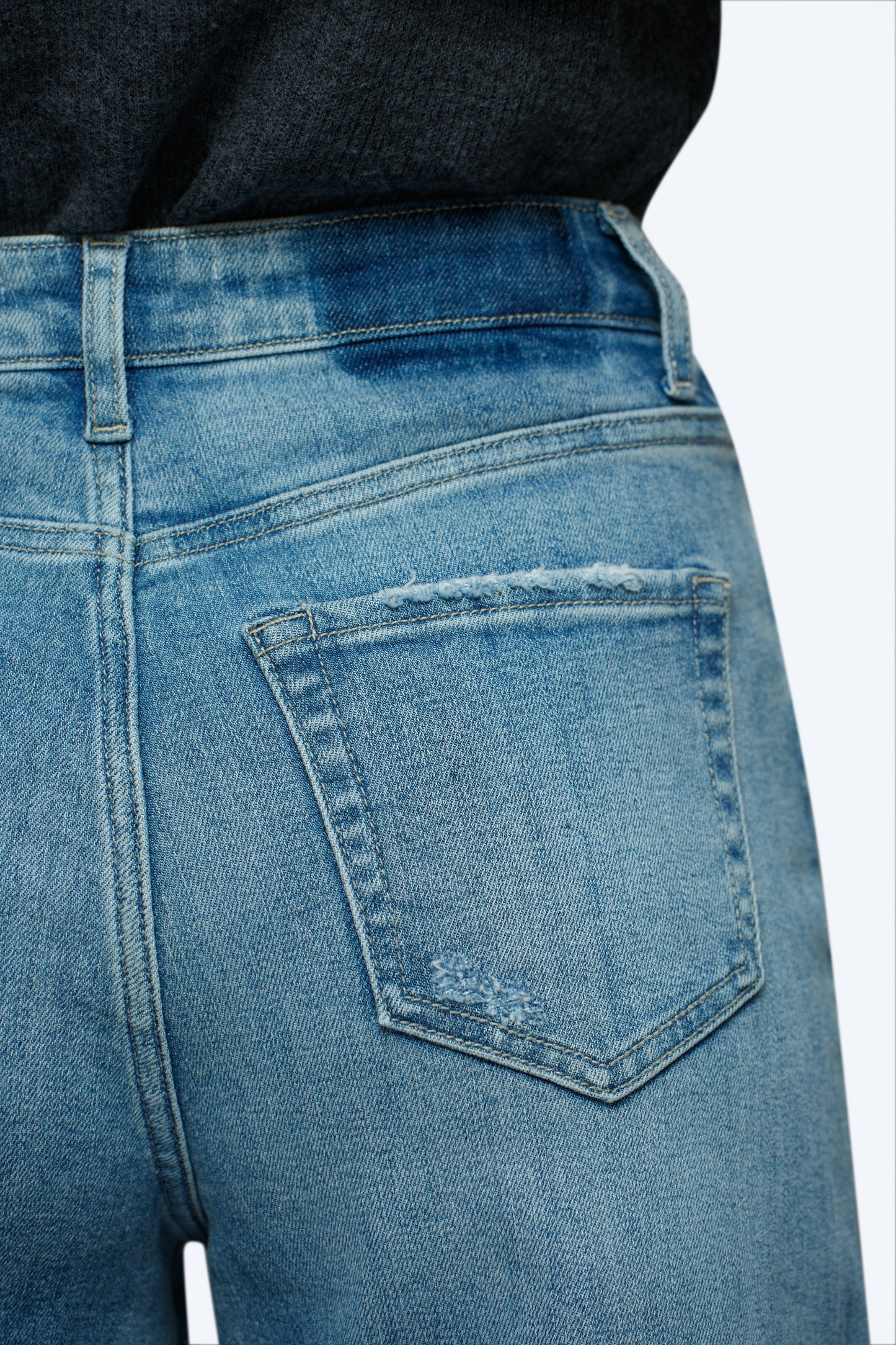 HIGH RISE ROLLED CUFF WIDE LEG DENIM JEANS OSW8009 BLUE