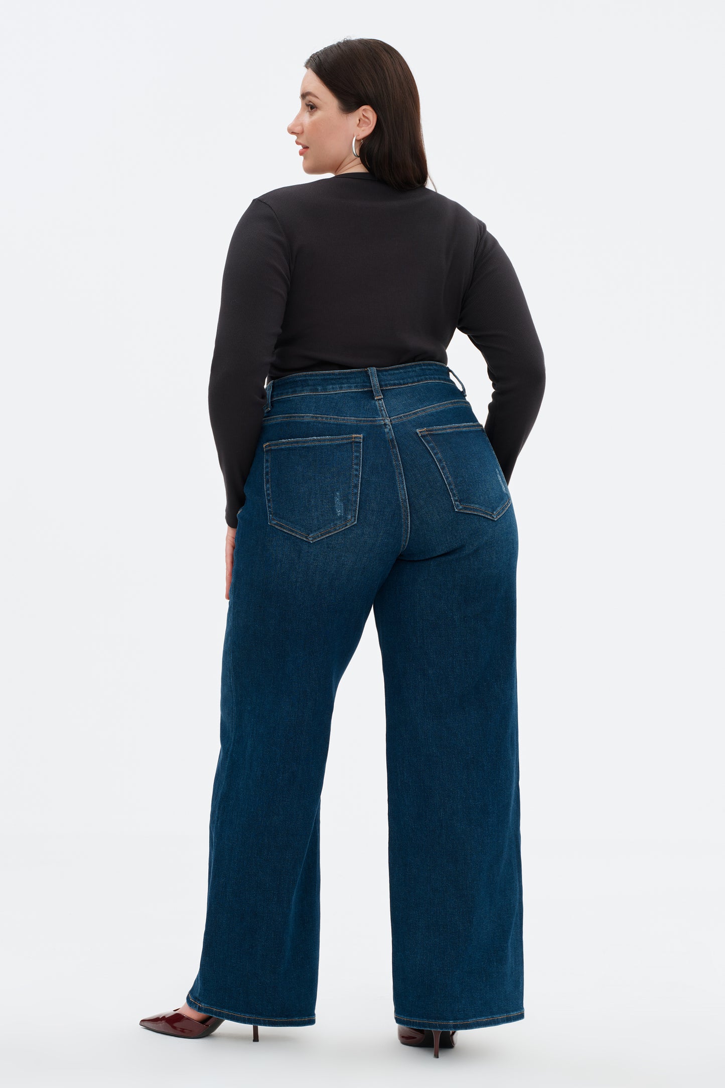 Plus Size Stretchy Mid Rise Wide Leg Denim Jeans OSW8001-P