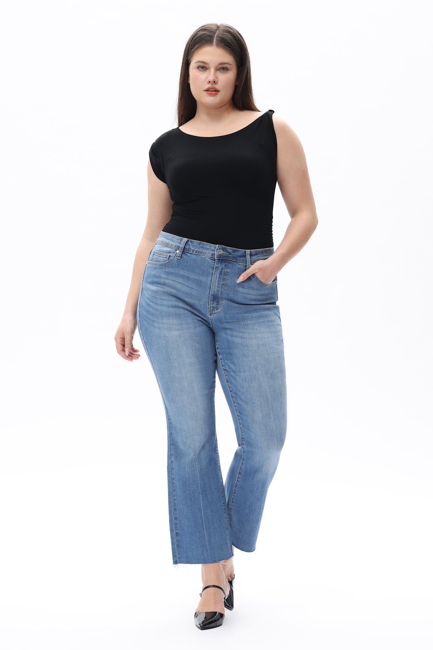 Plus Size Mid Rise Bootcut Ankle Denim Plus Jeans OSF1138-P