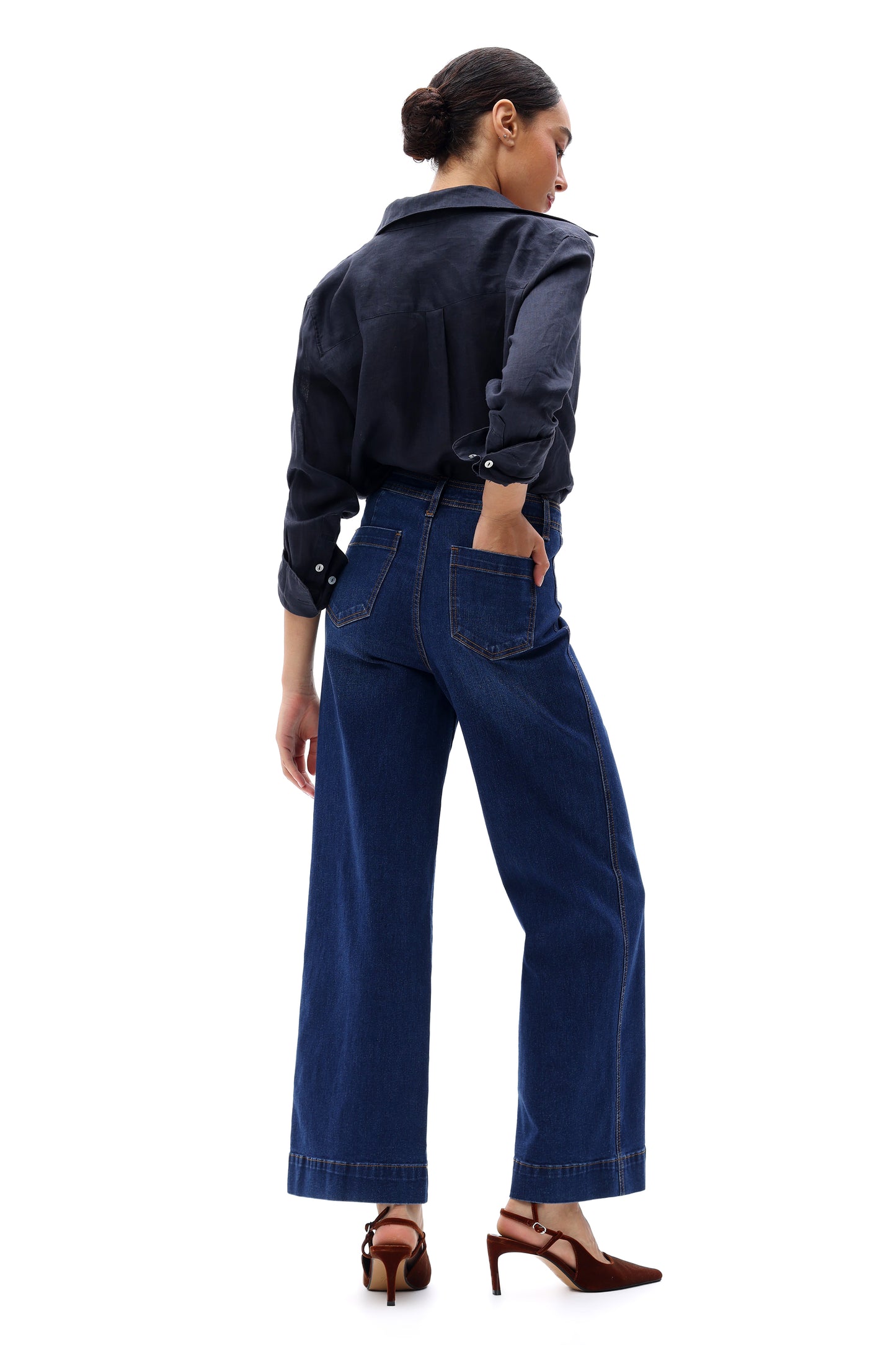 Flowy Silhouette High Rise Wide Leg Relaxed Jeans OSW8016EC