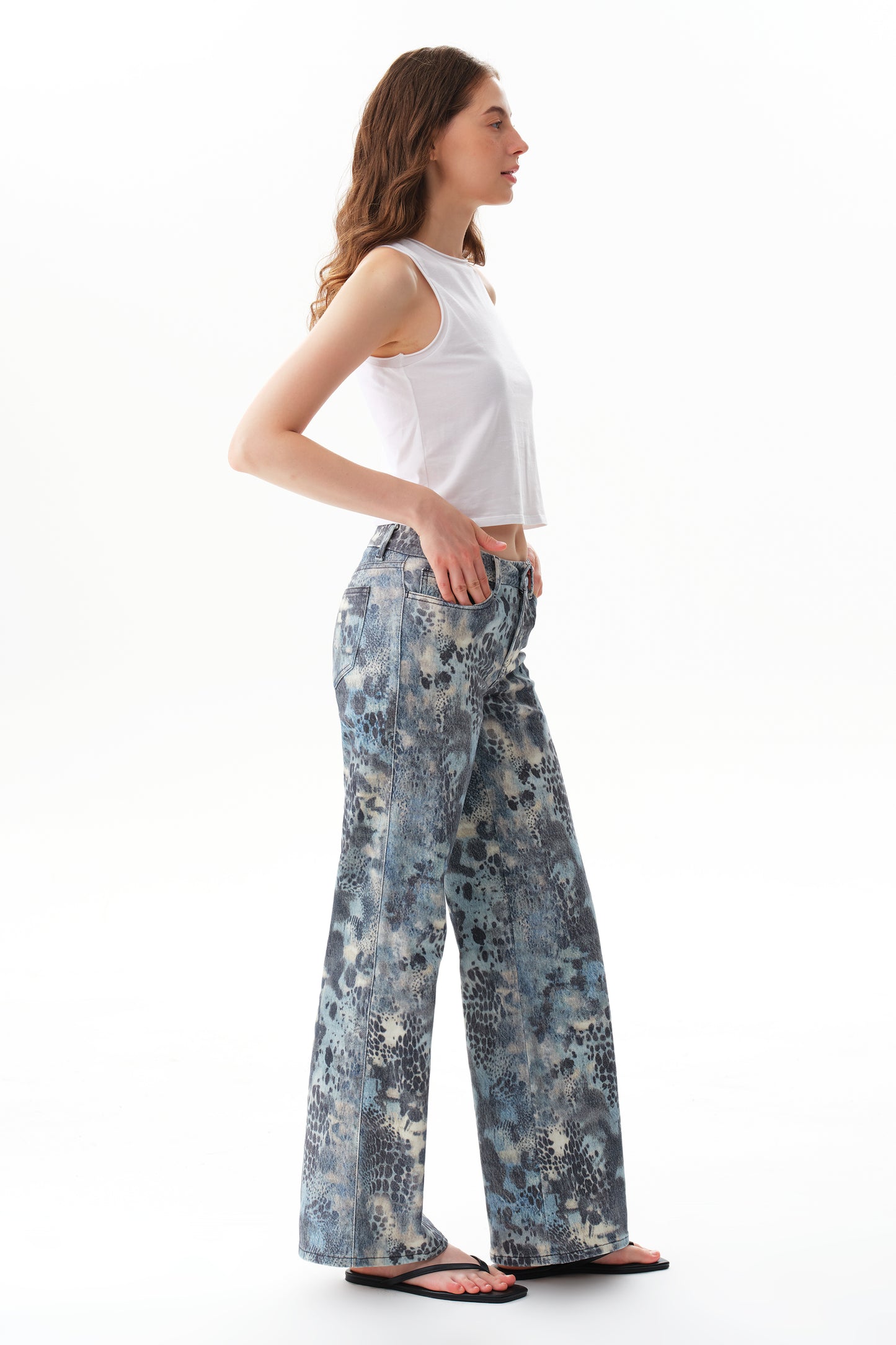 Mid Rise Wide Leg Jeans Raw Hem Vintage Denim OSW8019