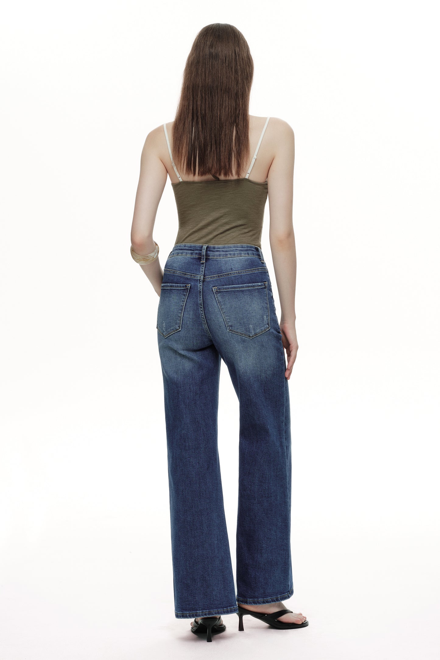 Distinctive Front Seam High Rise Wide Leg Jeans OSW8023EC