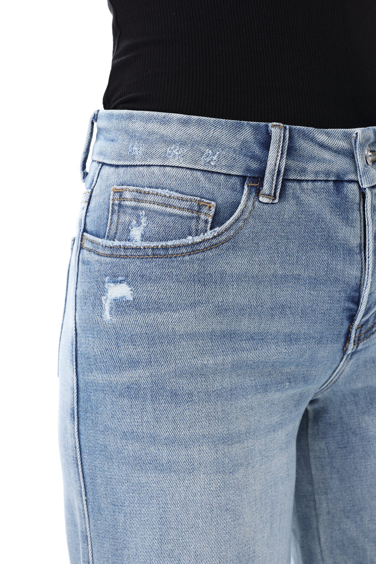 Mid Rise Wide Leg Jeans Raw Hem Vintage Denim OSW8019