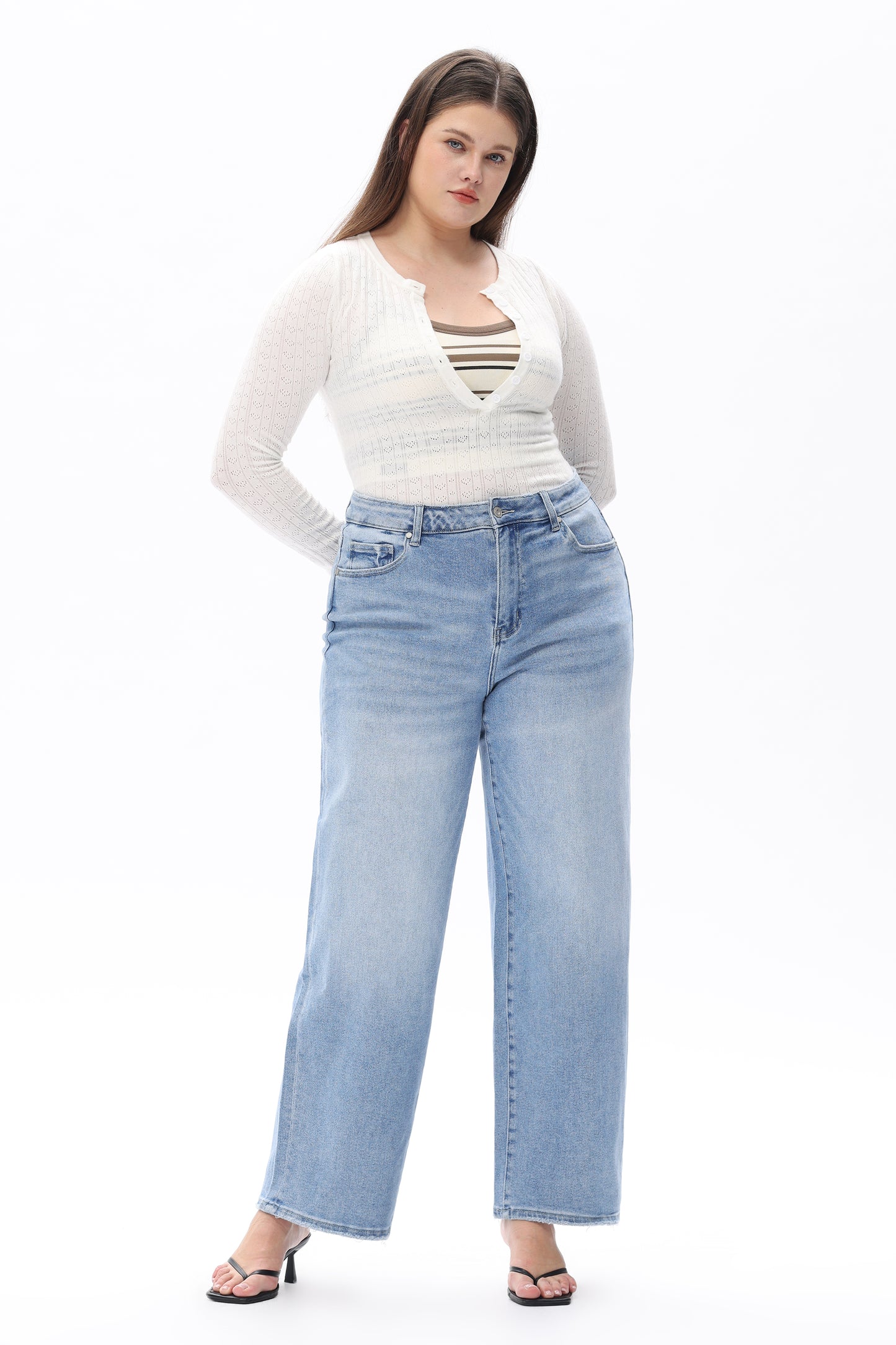Plus Size High Waist Relaxed Tapered Jeans OST5024-P