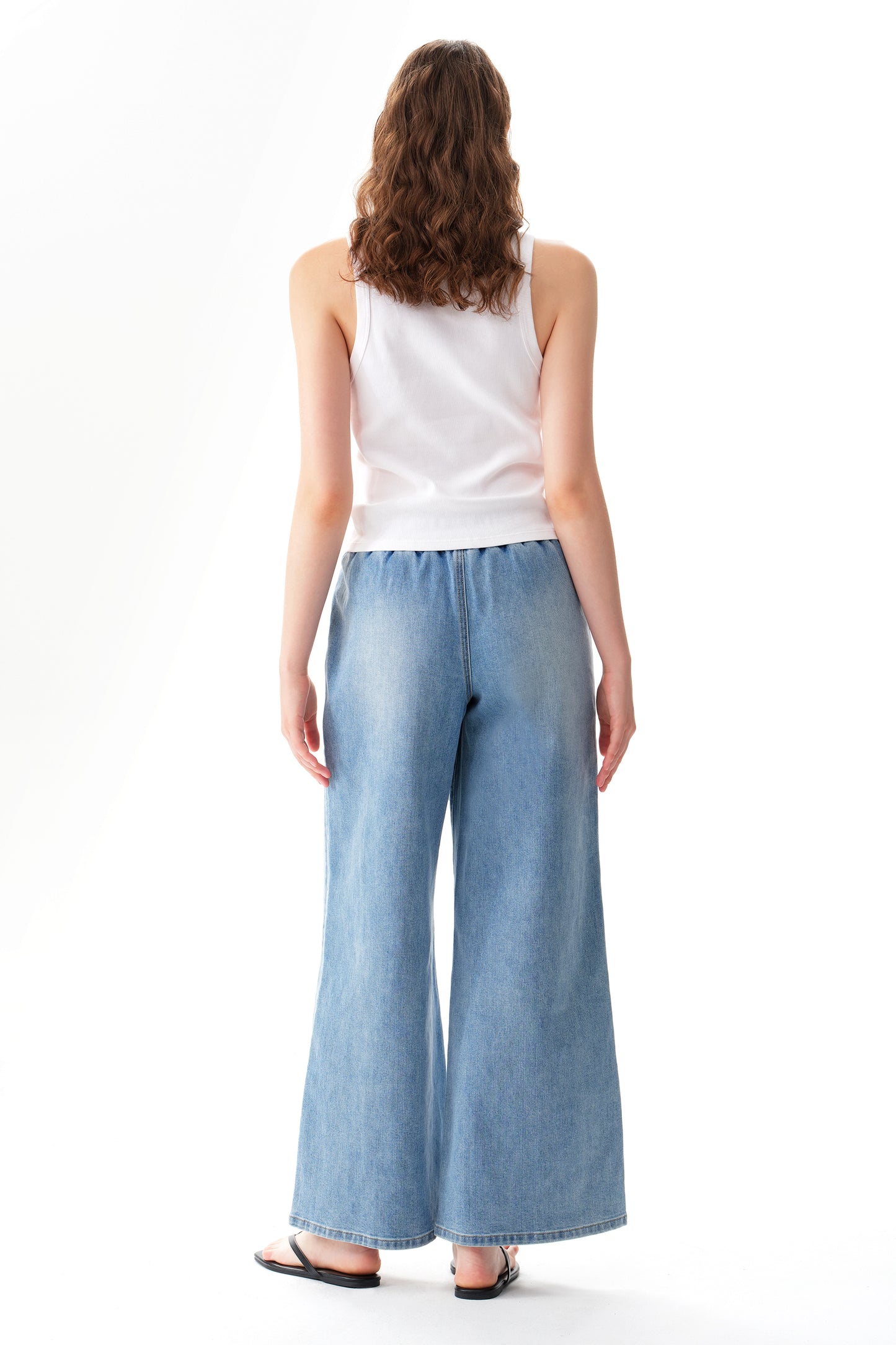 High Rise Drawstring Wide Leg Denim Jeans OSGG001