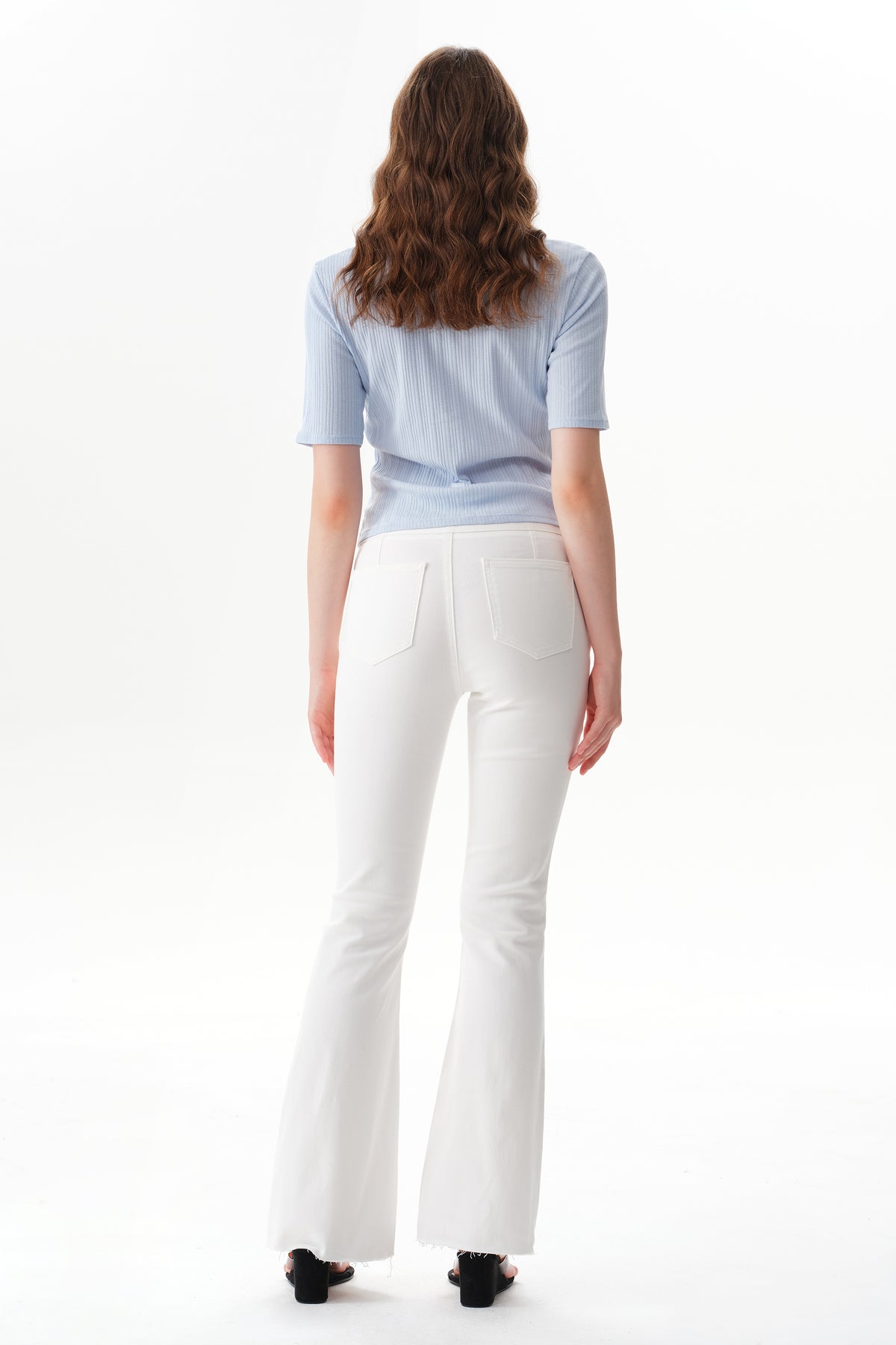 Button Fly High Waist Flare Bell Bottom Jeans OSF1078