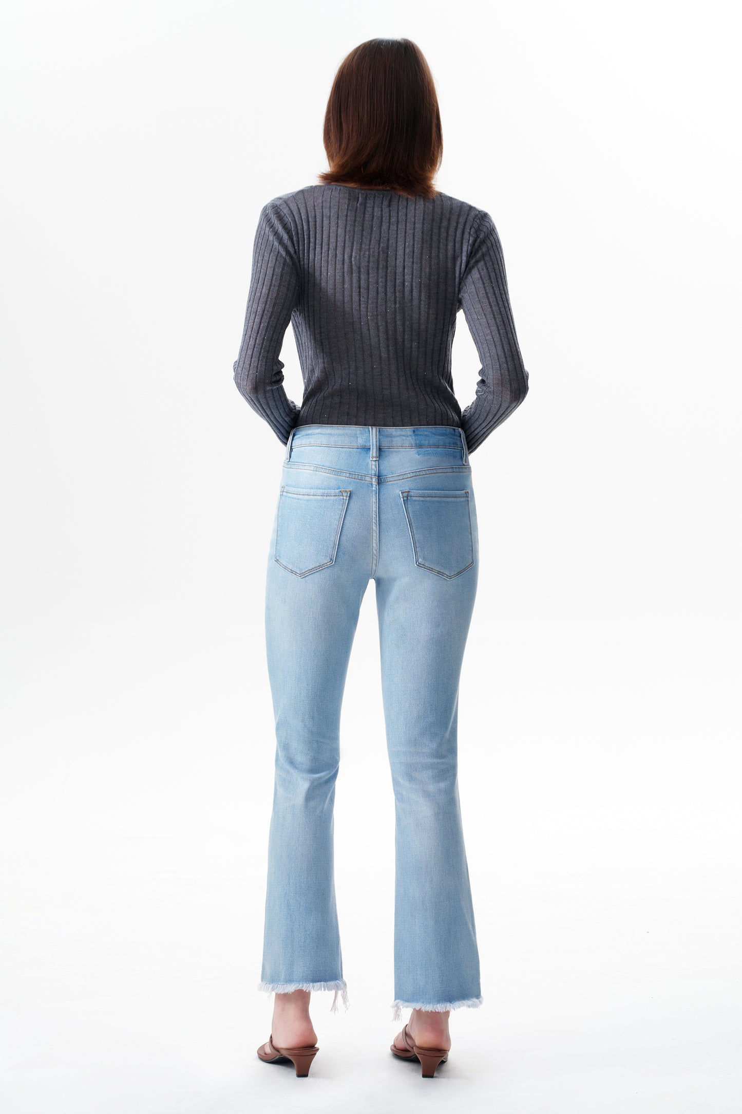 Mid Rise Raw Frayed Hem Ankle Bootcut Jeans OSF1142
