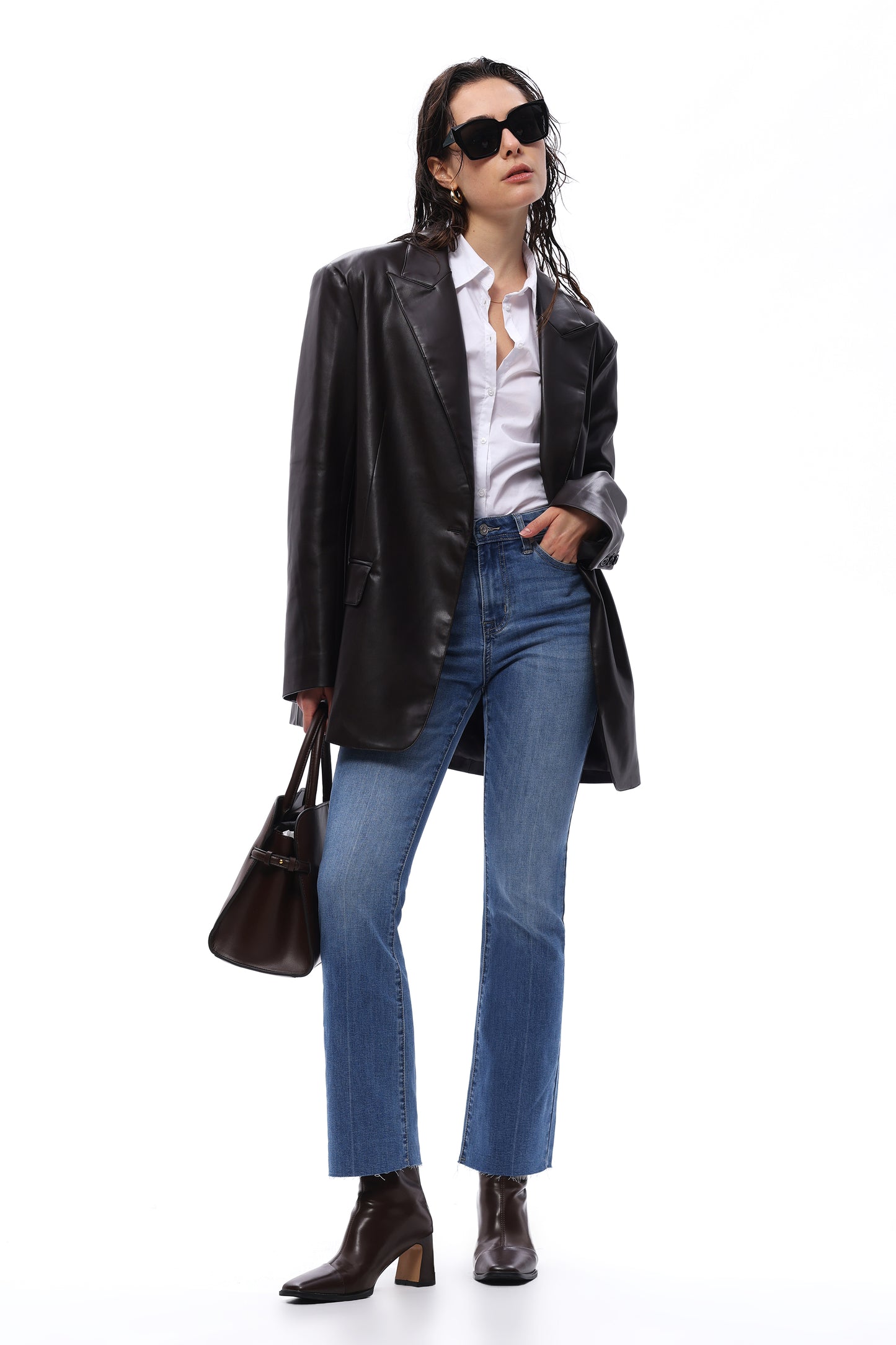 MID RISE BOOTCUT ANKLE DENIM JEANS OSF1138 MDEIUM BLUE