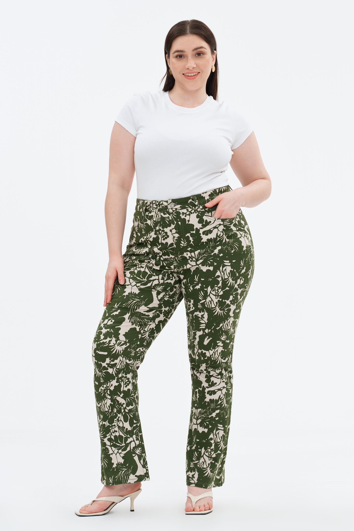 Plus Size High-Waisted High Bootcut Floral Print Jeans OSF1136-P