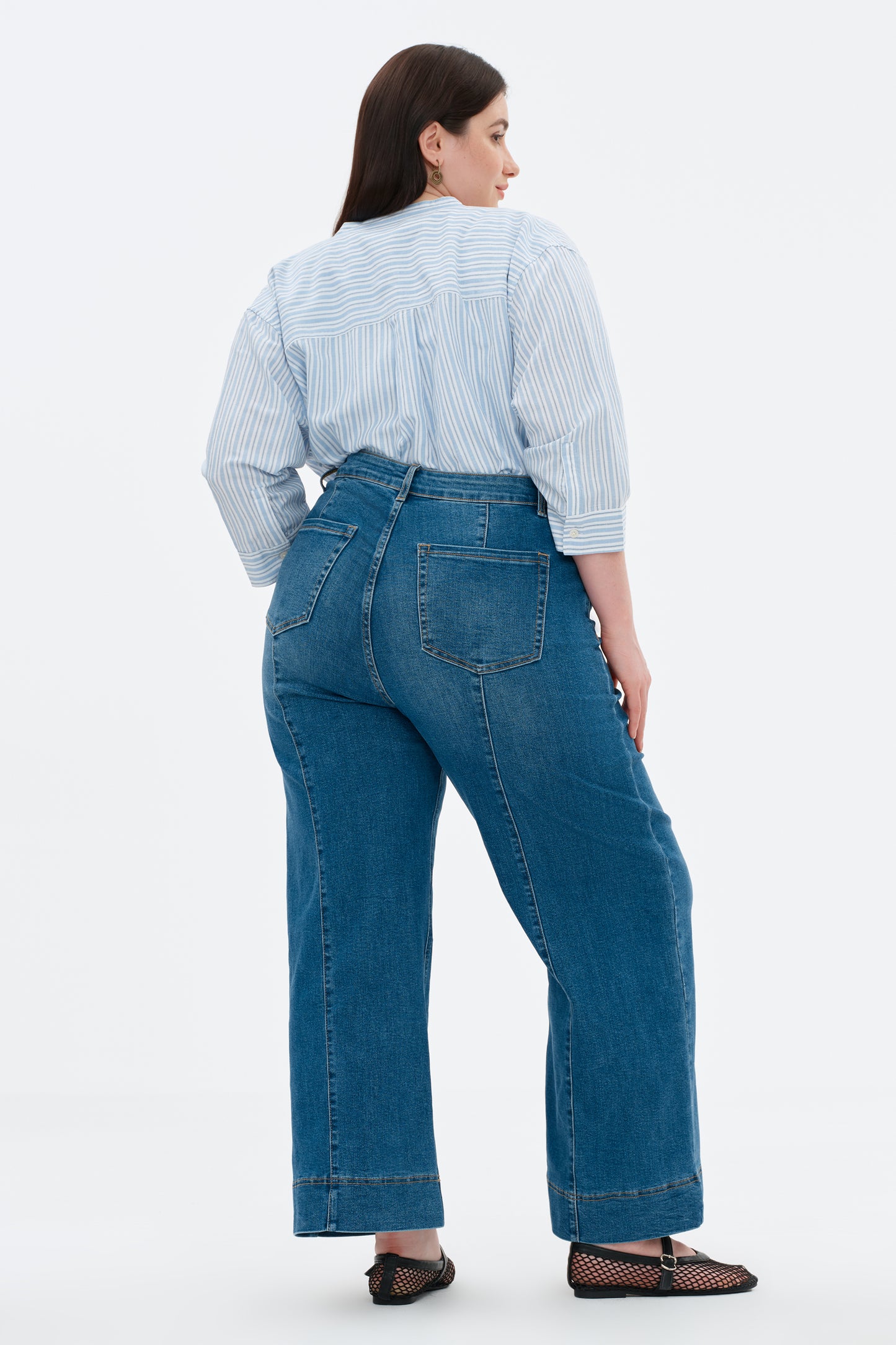 Plus High Rise Wide Leg Denim Jeans OSW8032EC-P