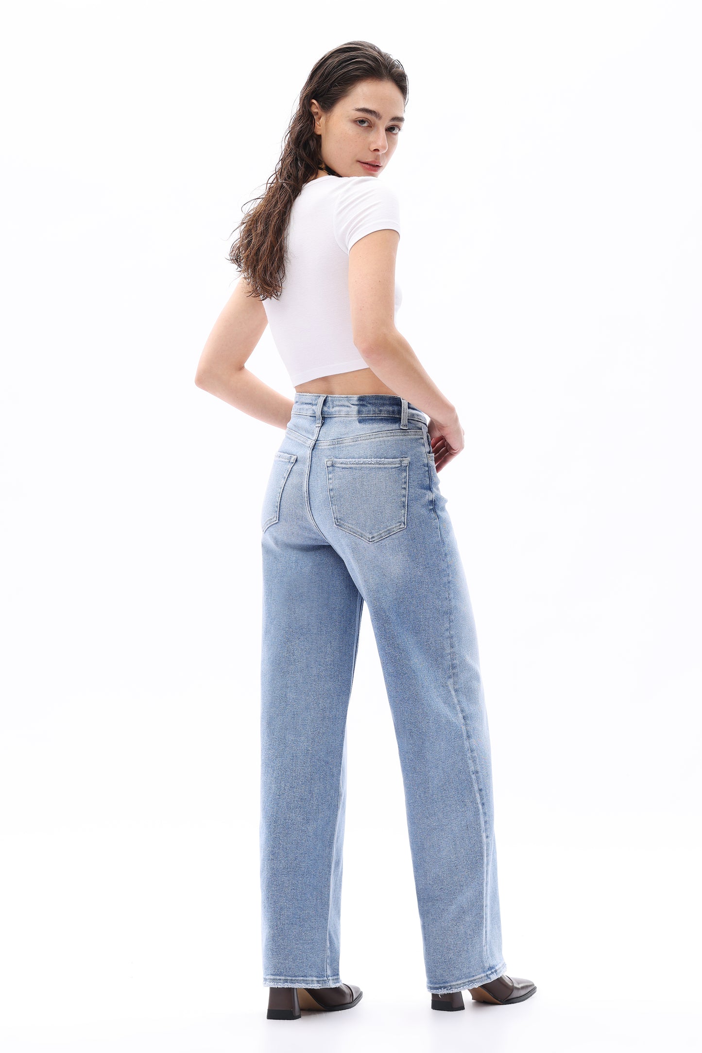 HIGH WAIST LOOSE BAGGY STRAIGHT JEANS OST5024 MEDIUM BLUE