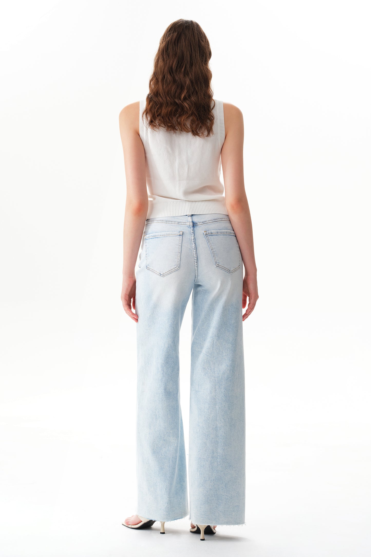 Flattering Soft Faded Wash High Rise Wide Leg Denim Jeans OSW8185