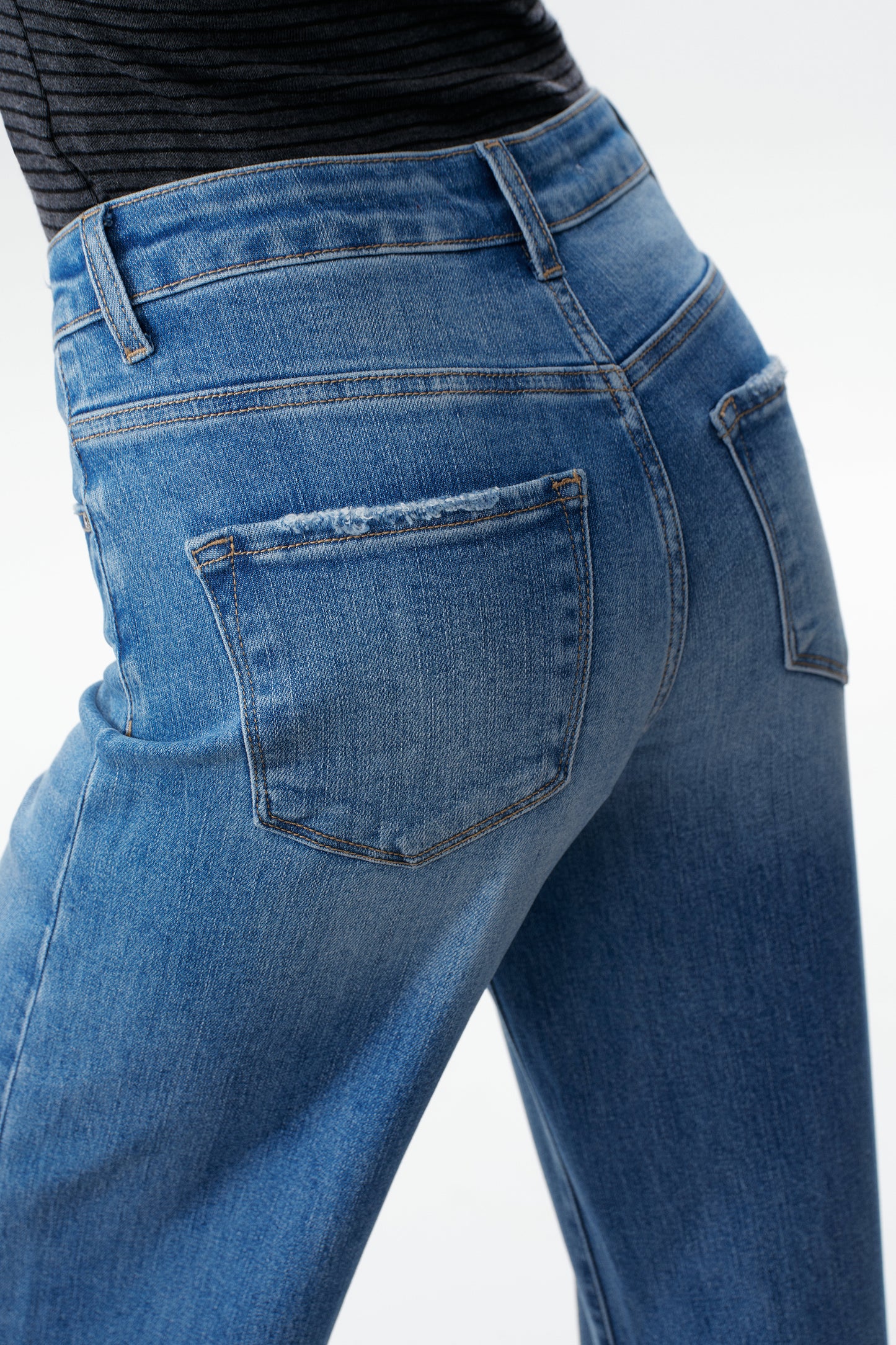 Mid High Rise Cuffed Wide Leg Ankle Jeans ESFW620808