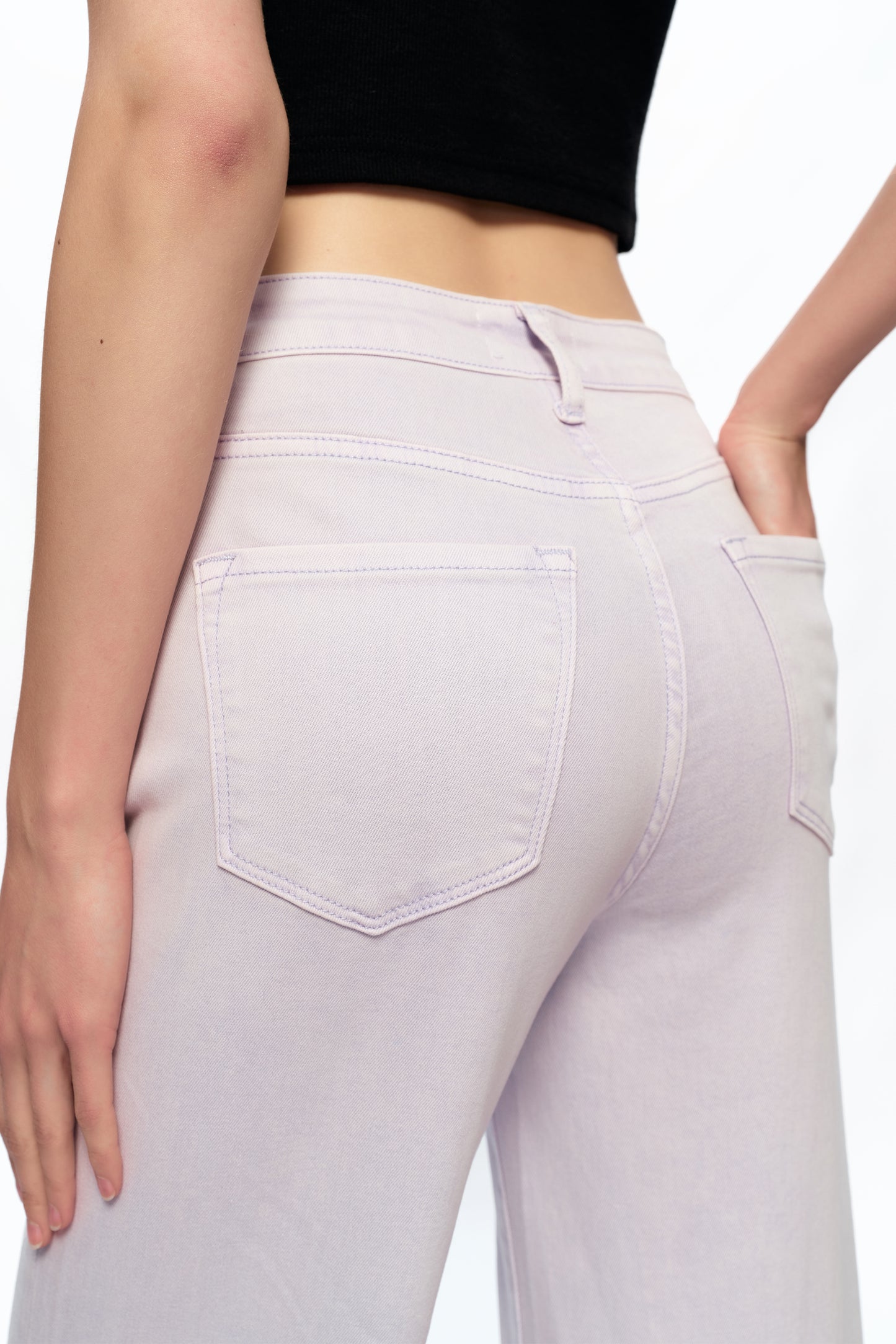 Cropped High Rise Wide Leg Jeans with Button-Fly Raw Hem OSN003